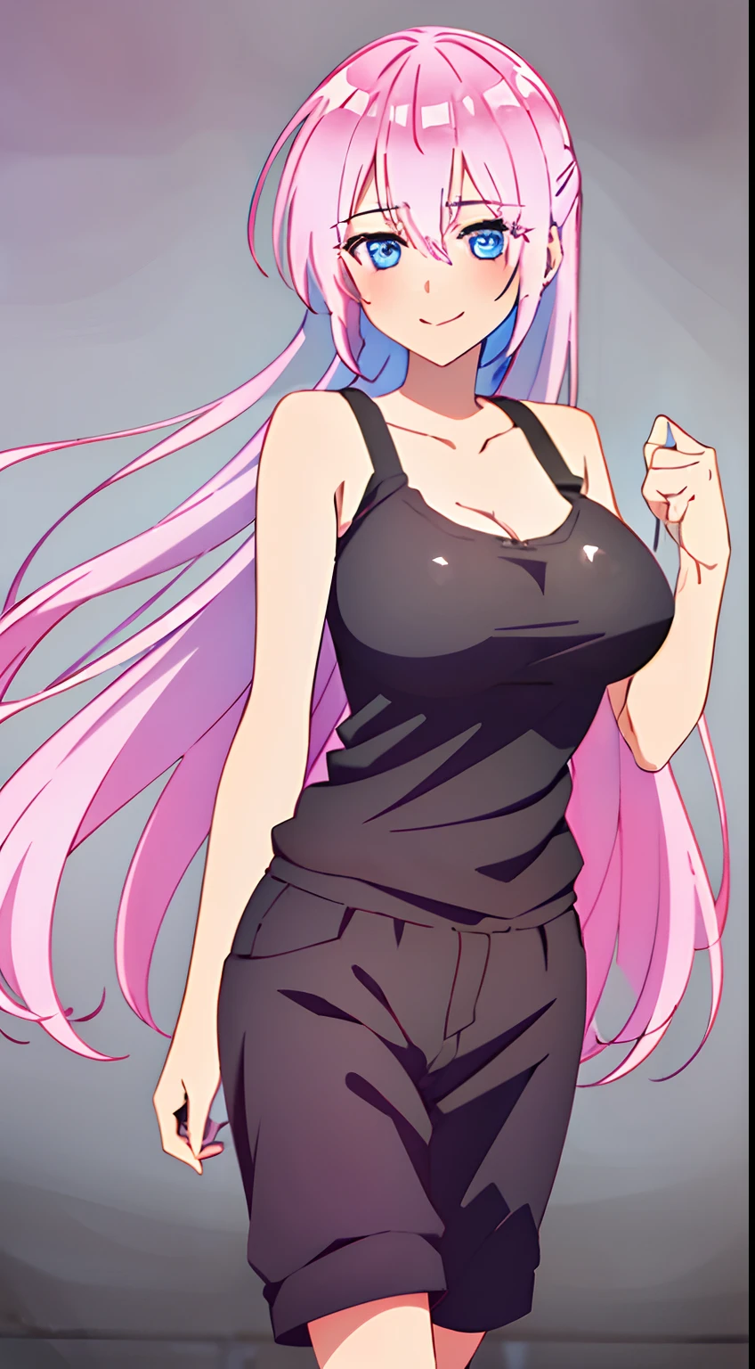 1 girl, long hair, , sexy body, ling and blushing, wearing a tank top and short pants