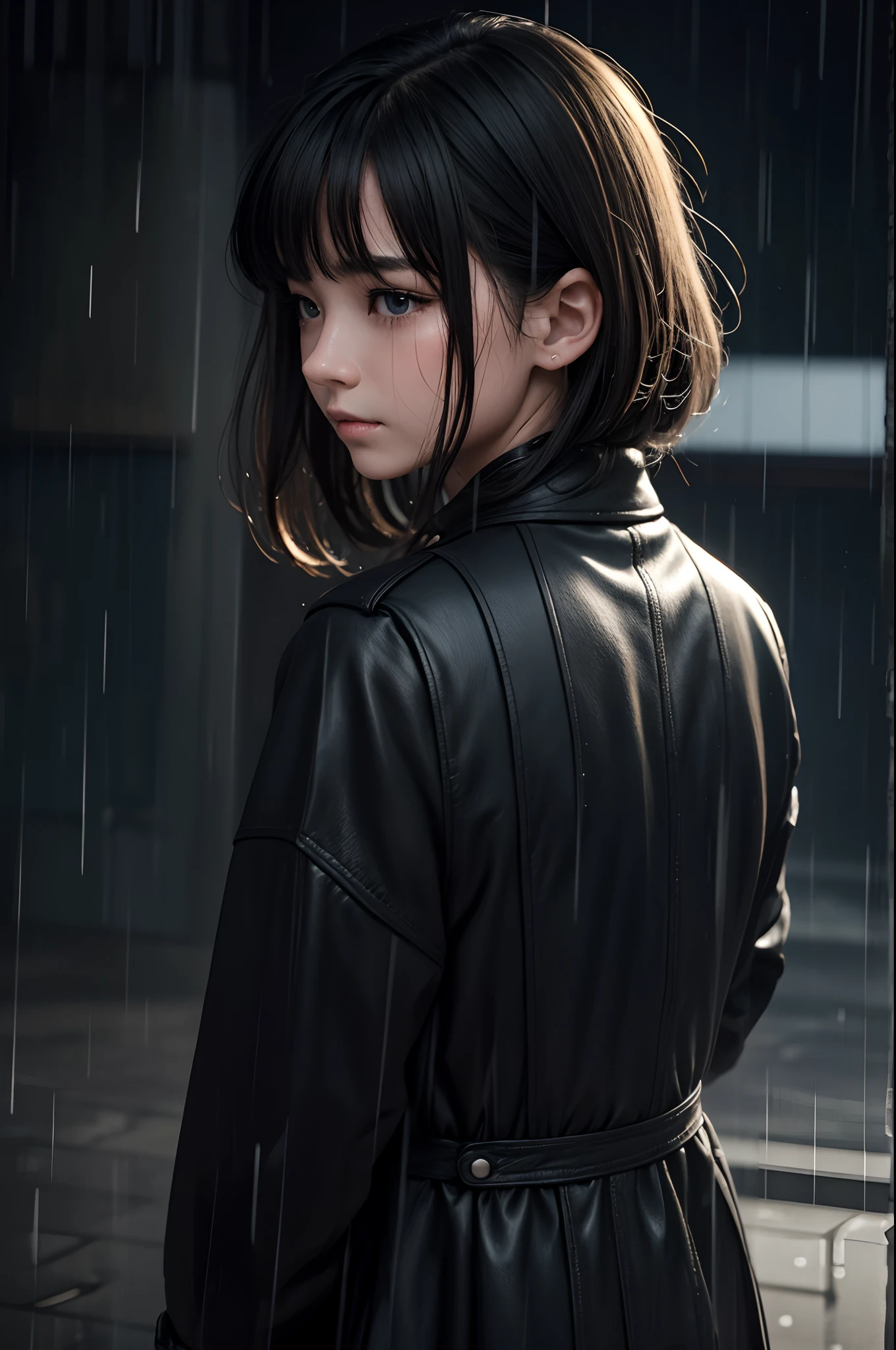 Sad girl,A dark-haired,under the rain,cry,darkness,Rain sky,。.。.。.。.。.。.。.。.。.。.。.。.。.。.。.。.。.。.。.。.。.3D,Upscale,hard disk,Blonde short,is crying,with his back turned --auto