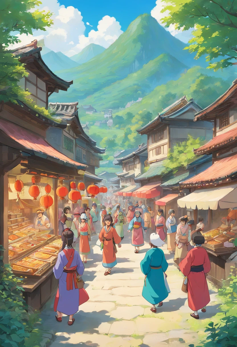 The Zhuang people are gathering to prepare for the Gyro Festival,Someone is moving things,Someone is talking,A dozen people,Stand in the open space of the village,More than a dozen people were dressed in ethnic minority clothes
