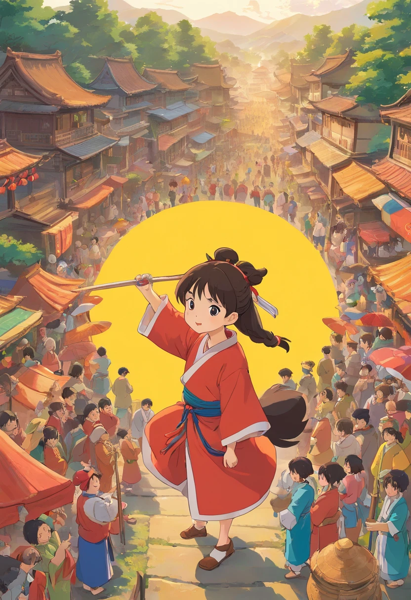 The Zhuang people are gathering to prepare for the Gyro Festival,Someone is moving things,Someone is talking,A dozen people,Stand in the open space of the village,More than a dozen people were dressed in ethnic minority clothes