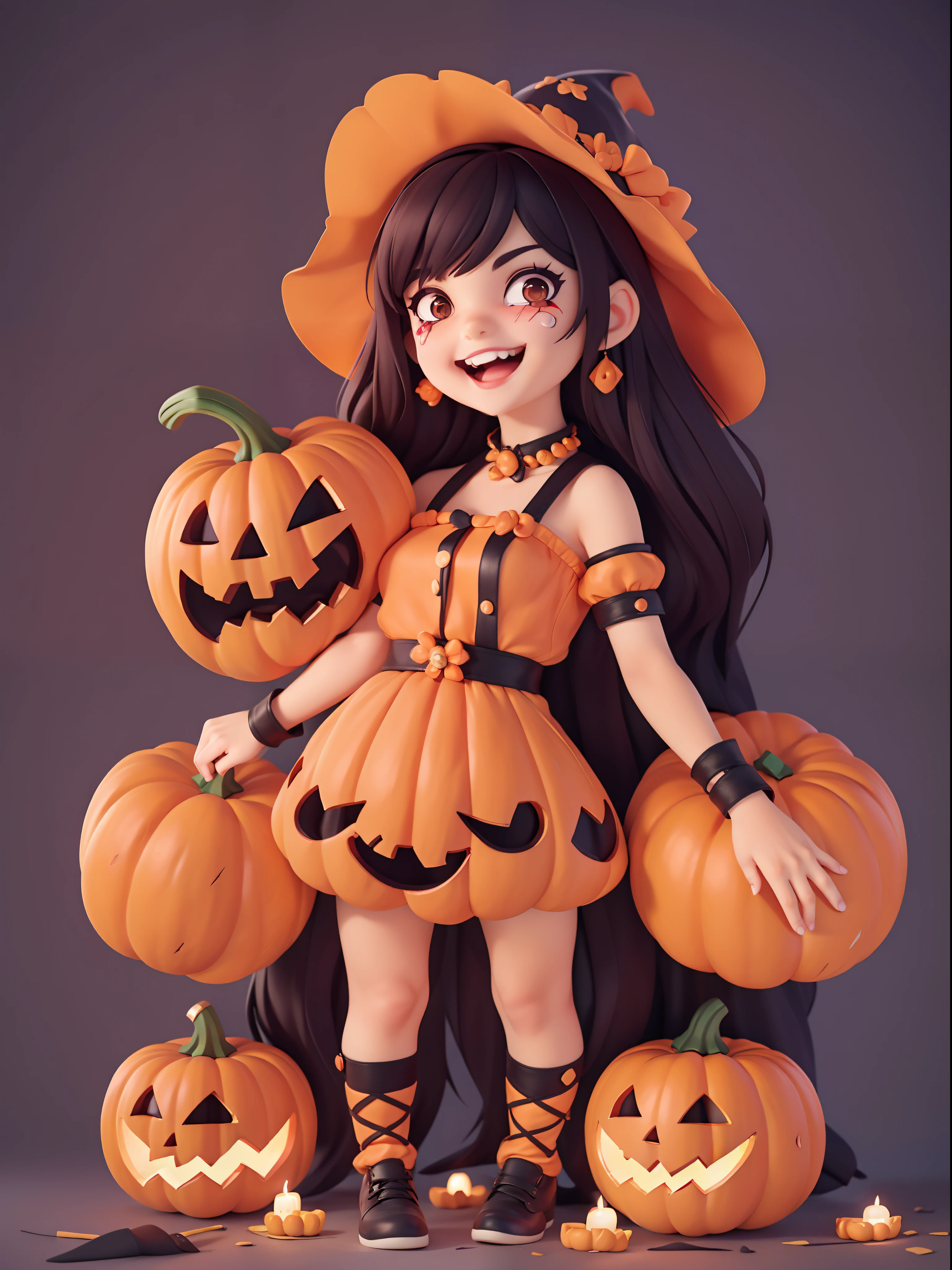 Rock 'n' roll scene,There are drum kits and basses,The lead singer in a pumpkin costume jumps and tears in the spotlight!There are a lot of ratings out there
Girls dressed in pumpkin and zombie costumes playing pumpkin drums on the Halloween celebration stage, (Electric guitar:1.1), (keyboard:1.1), (Drums made with pumpkins and sweets:1.0) ,The girl is dressed in a ghost costume, zombi, and witches, Bold poses and passionate performances,Makeup in all sorts of scary images,Performing on stage, (Lightweight jack-o'-lanterns and candy), At the scene of the Halloween celebration,People are immersed in a joyful atmosphere. Jack-o-lanterns illuminate dark corners, There were happy smiles on people's faces