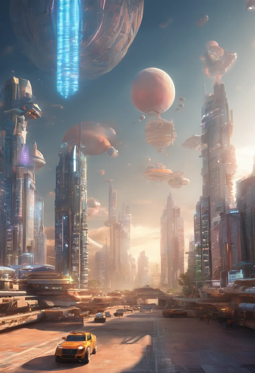 sci fi city，Hyper-realistic，Super high quality，C4D，high quality model，Magnificent，white colors，城市，sci-fy，Strong light，In the daytime，