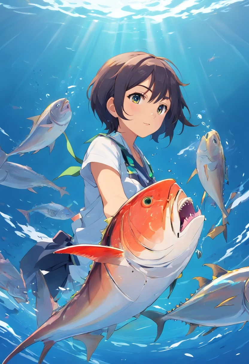 tuna,Live fish,vectorial,white backgrounid,complete。