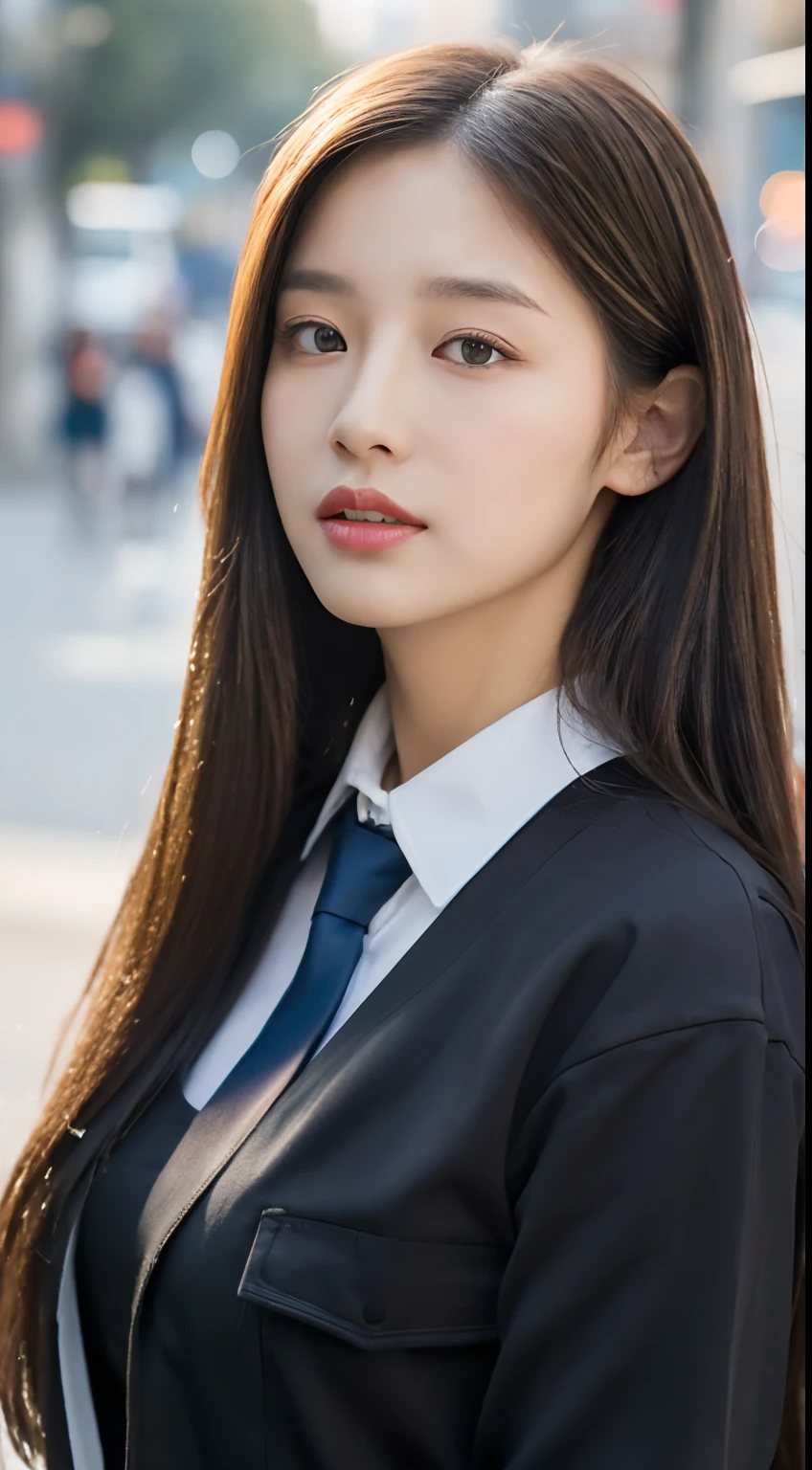 ((Best Quality, 8K, Masterpiece:1.3)), Focus:1.2, Perfect Body Beauty:1.4 , ((:1.2)), (night, Street:1.3), Highly detailed face and skin texture, Fine eyes, Double eyelids, Whitening skin, (Long hair: 1.3), (Round face: 1.5), (Uniform: 1.6)