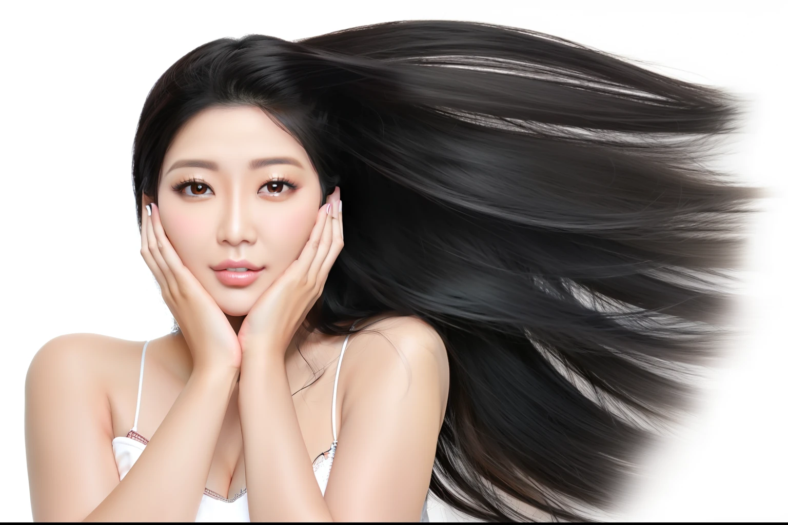 Arafi woman poses with long black hair,hands on face, Asian girl with long hair, Female with long black hair, endless black hair, the woman has long dark hair, long windblown black hair, Woman with black hair, extra-dark natural black hair, redahair and attractive features, long thin black hair, Black long hair