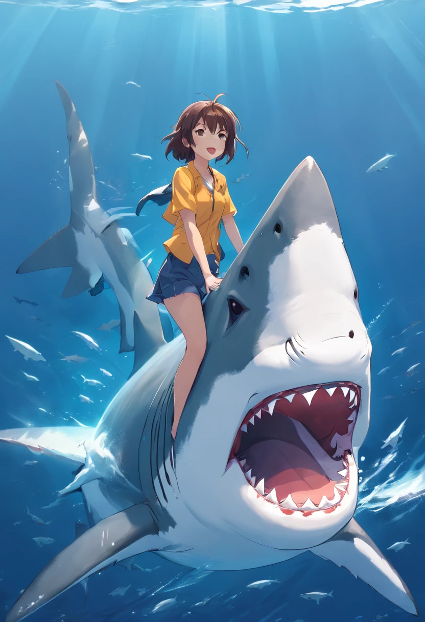 Great white shark，Cartoony，，Lots of great white sharks，No Man，high high quality，Five sharks in the sea，