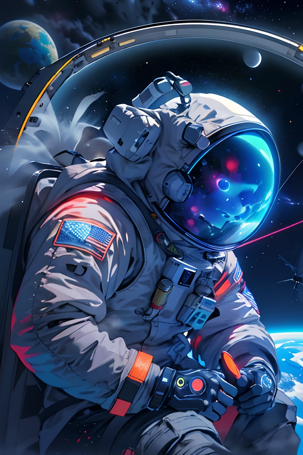 portriat of an astronaut suit in space, by clrs, colorful nebula in the background