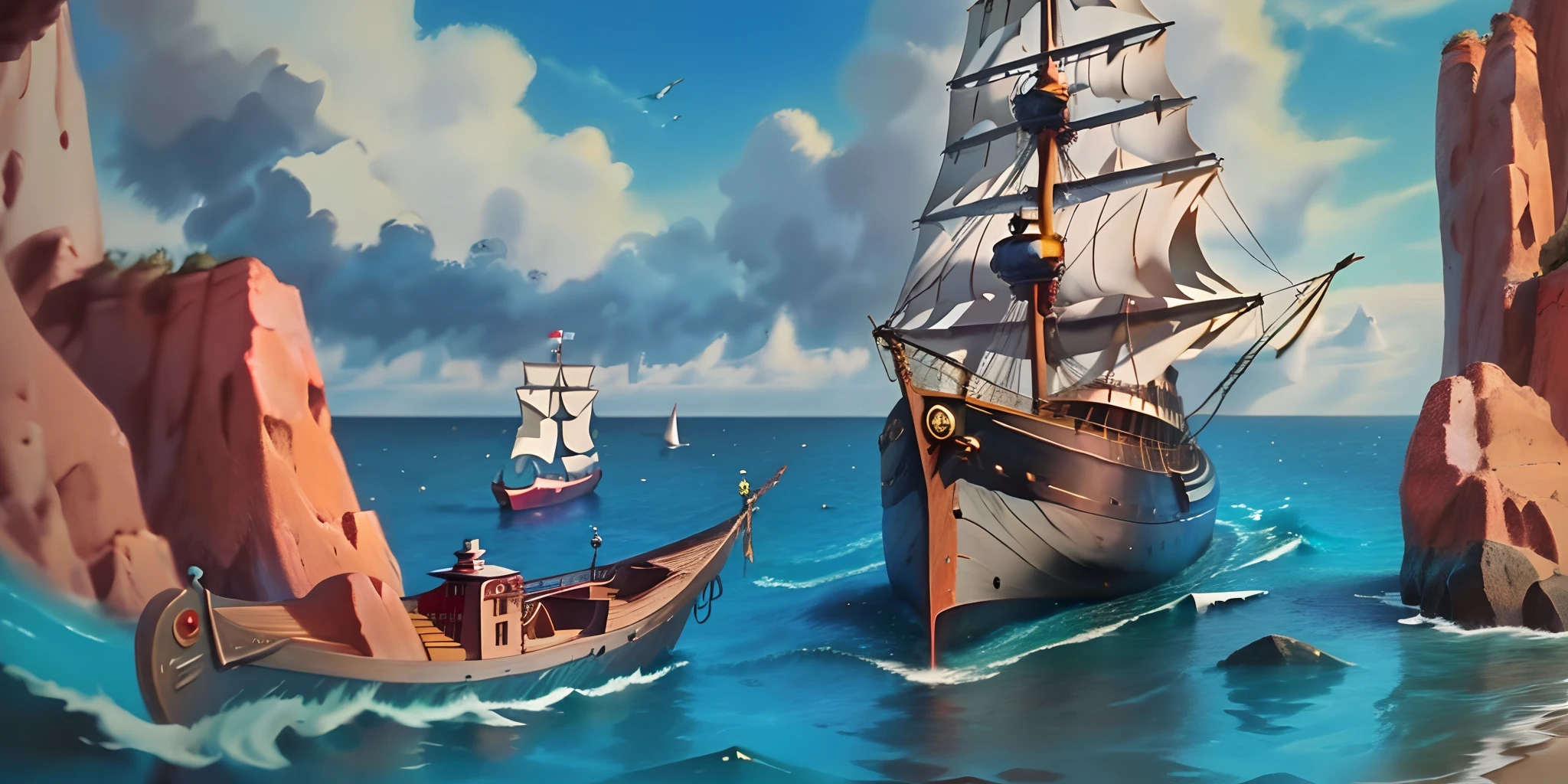 Crie uma Capa para o meu canal do YouTube que fala sobre o fundo do mar, com o nome que seja algo meio futurista contendo navios, piratas , homens peixes, e submarinos