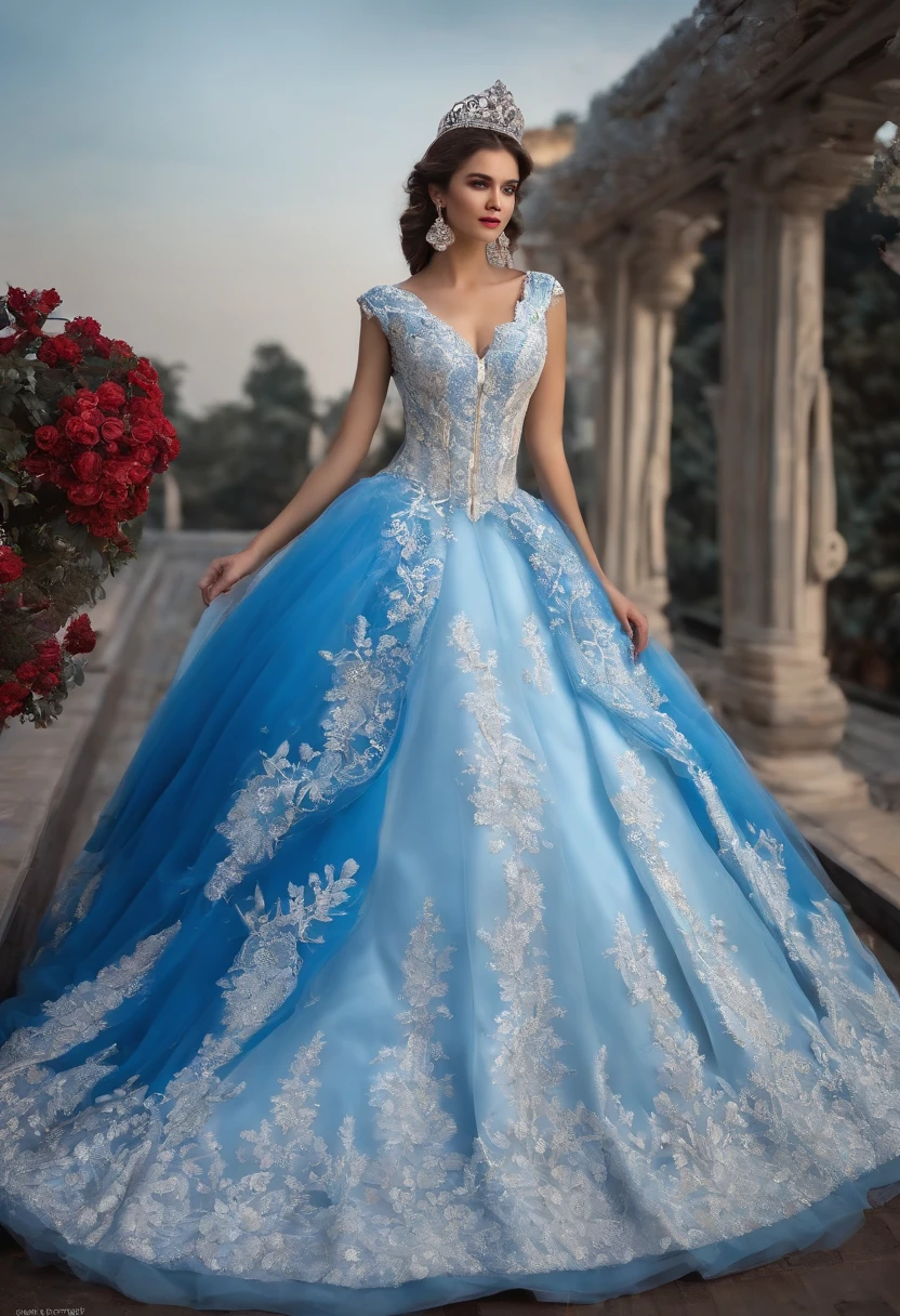 Wedding dress with glitter and lace inspired by live action Cinderella