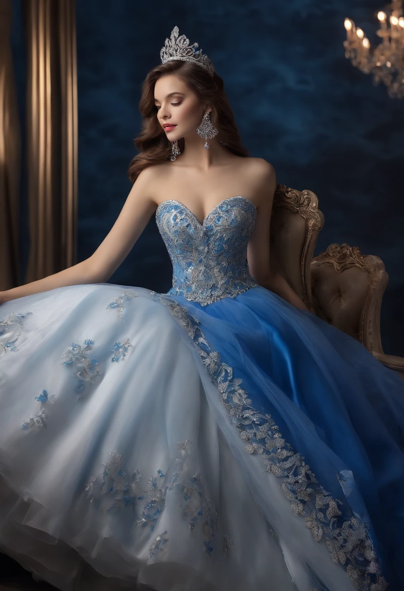 KTV style，blue white colors，The latest princess dress
