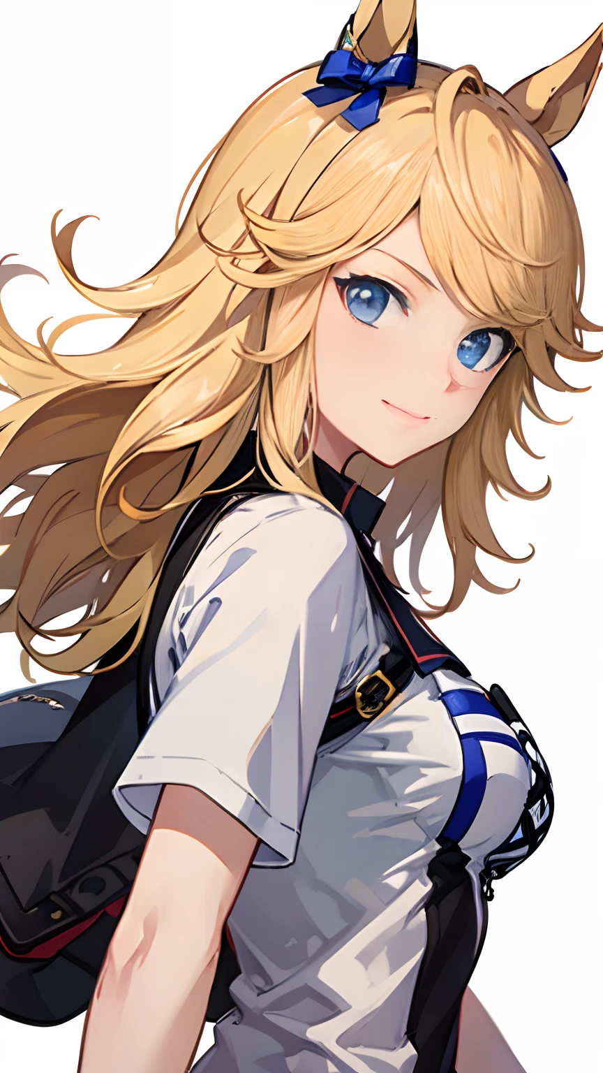 masutepiece, 8K Wallpaper, Best Quality, 1girl in,Gold City \(Umamusume\)

masutepiece, Best Quality,
Gold City \(Umamusume\),
, White shirt, Short sleeves, on side, Upper body, Smile,
