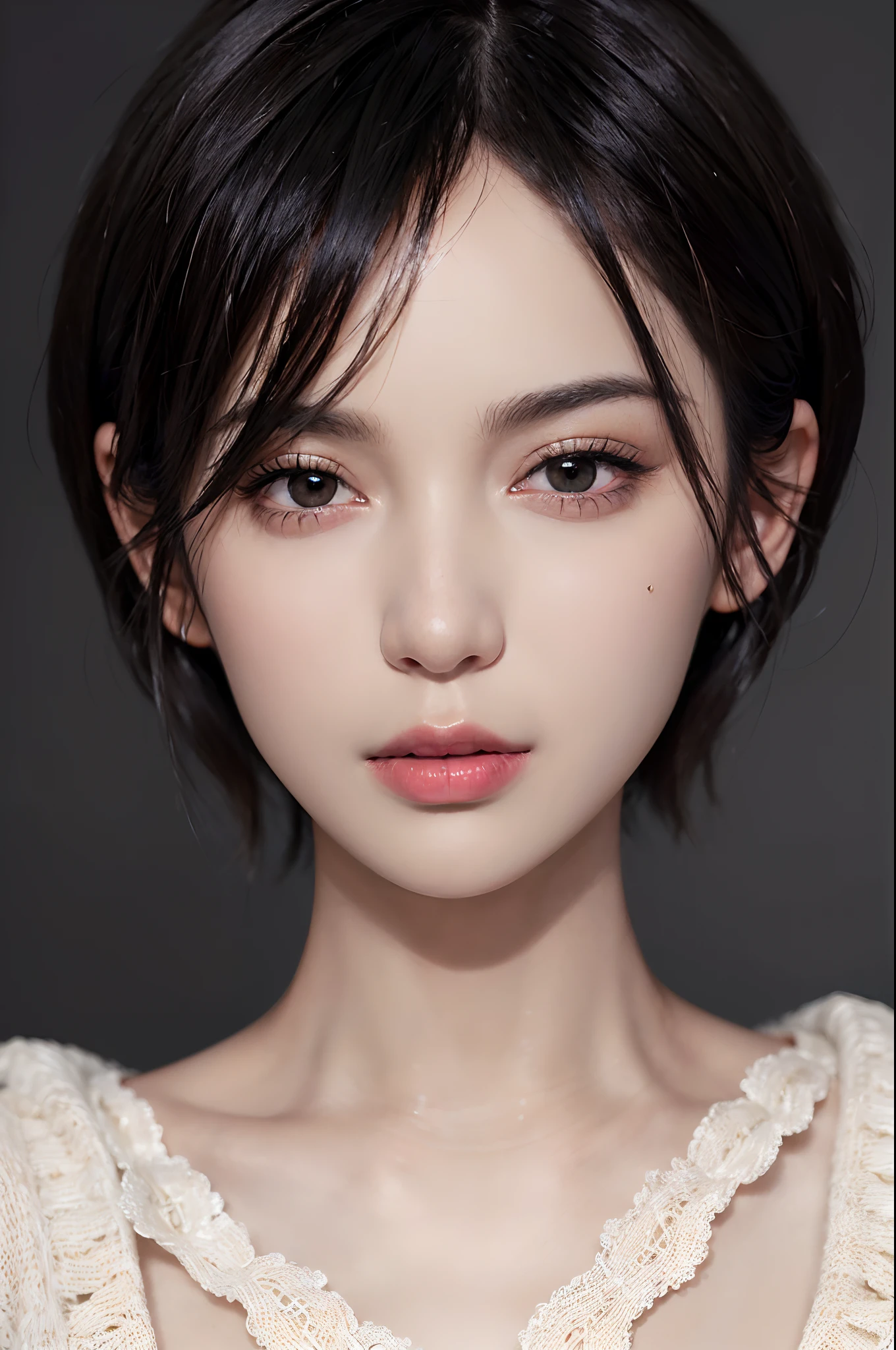 (masterpiece:1.3), (8k, photorealistic, RAW photo, best quality: 1.4), (1girl), beautiful face, (realistic face), (black hair, short hair:1.3), beautiful hairstyle, realistic eyes, beautiful detailed eyes, (realistic skin), beautiful skin, (sweater), absurdres, attractive, ultra high res, ultra realistic, highly detailed, golden ratio