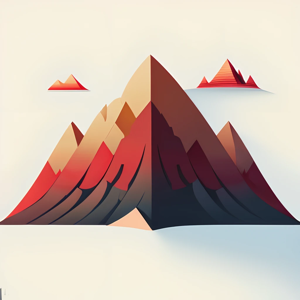 Flat illustration of a mountain,rouge,minimaliste,Illustration plate 2D,Business Illustration,,Gradient de bruit,Faible saturation,brillant,conception graphique