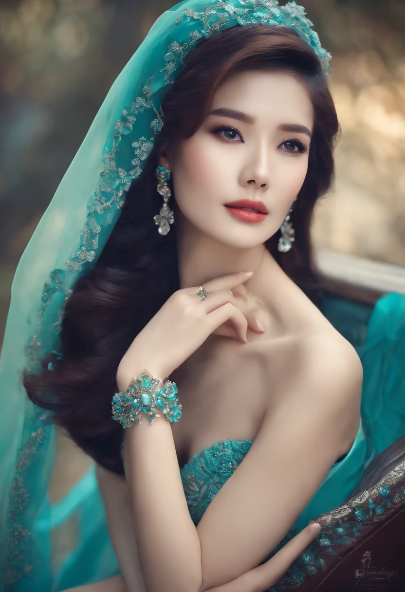 KTV lady dress，Cyan gorgeous