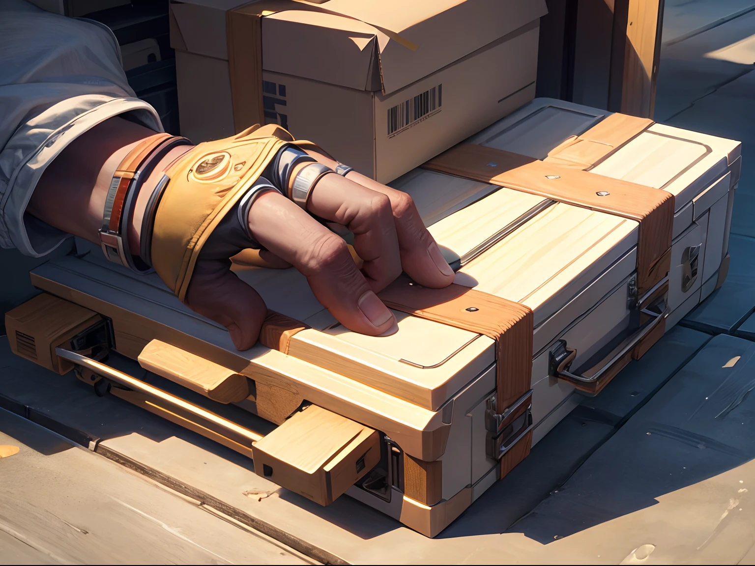 mtu,Hand holding the courier box,Doubtful,Masterpiece,Best quality,High detail,Dissection is correct,8K,