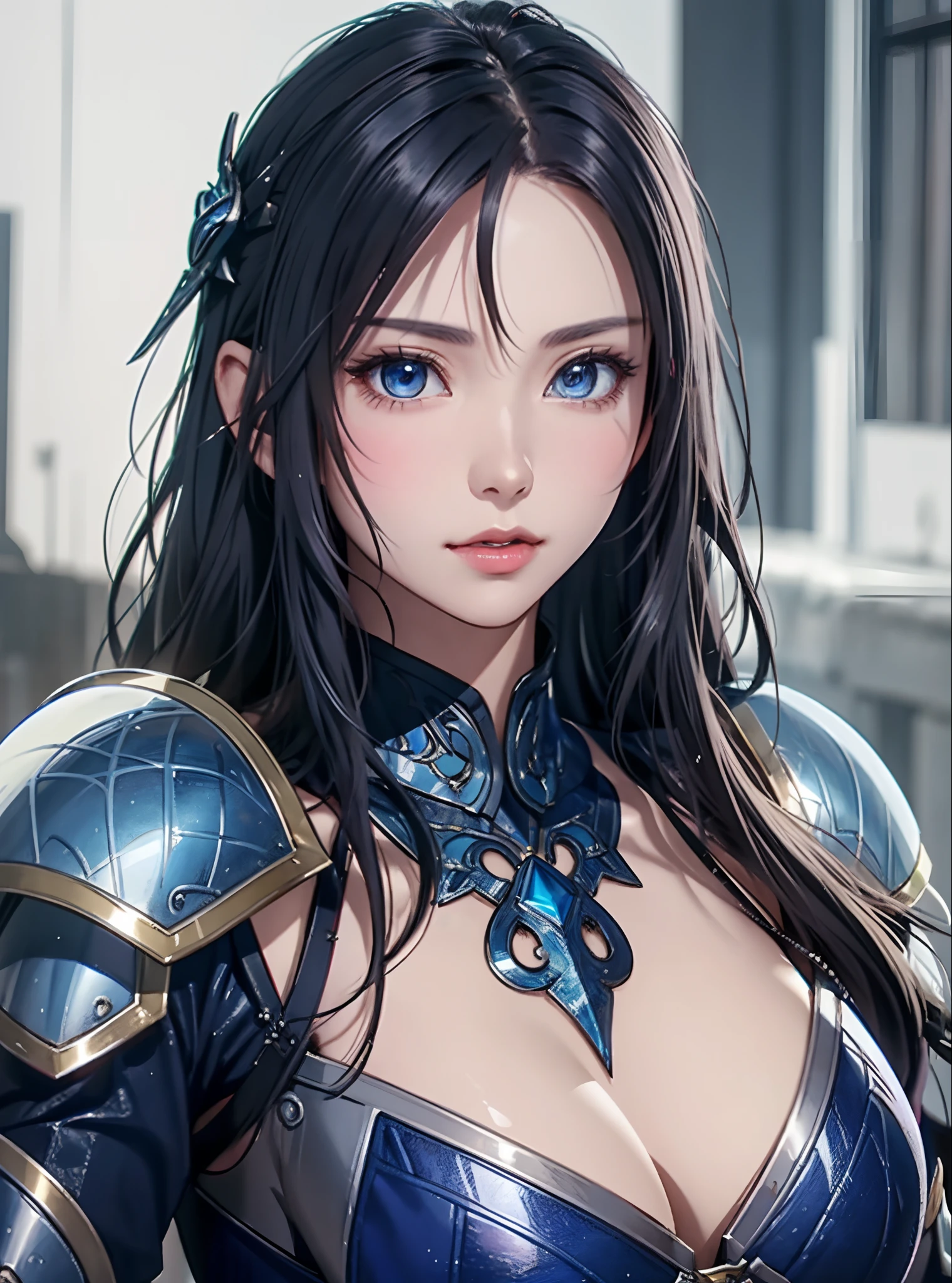 Close up portrait of woman in silver and blue dress, chengwei pan on artstation, by Yang J, detailed fantasy art, Stunning character art, fanart best artstation, epic exquisite character art, Beautiful armor, very detailed Artgerm, Detailed Digital Anime Art, ArtGerm on ArtStation Pixiv, armor girl