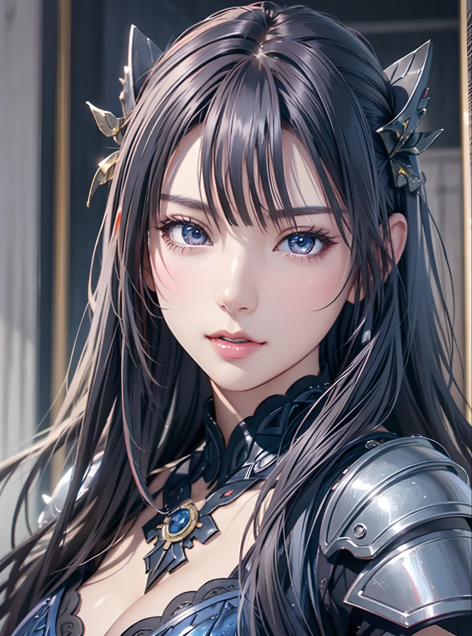 Close up portrait of woman in silver and blue dress, chengwei pan on artstation, by Yang J, detailed fantasy art, Stunning character art, fanart best artstation, epic exquisite character art, Beautiful armor, very detailed Artgerm, Detailed Digital Anime Art, ArtGerm on ArtStation Pixiv, armor girl