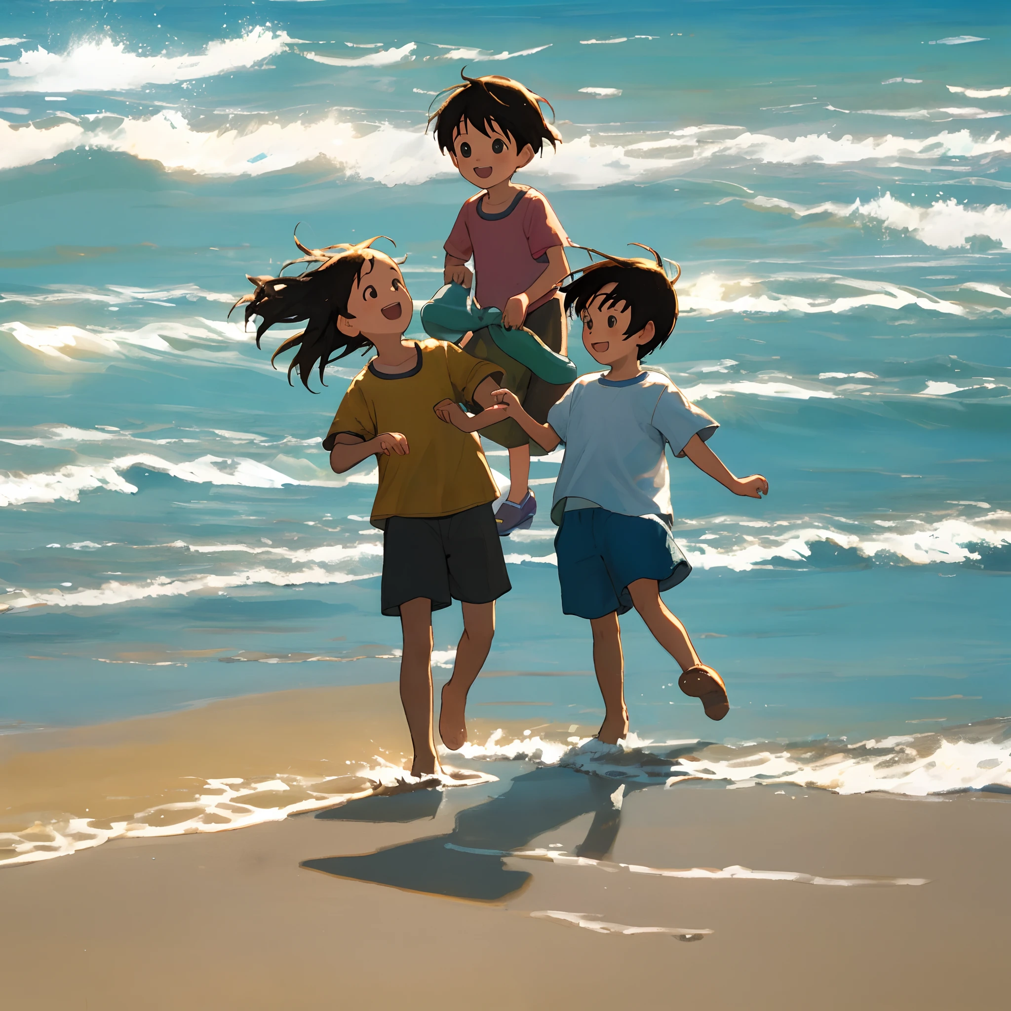 Happy children playng on the beach in high photographic quality picture