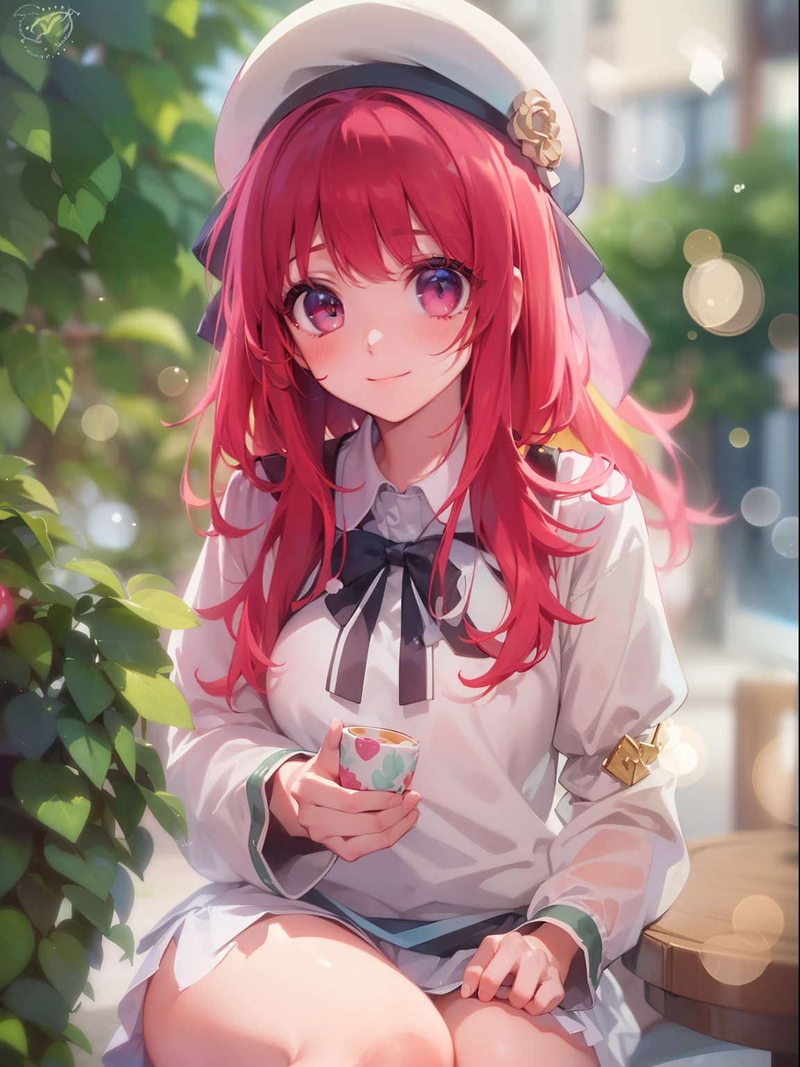,absurdres, highres, (ultra detailed:1.1), (1 girl:1.3), watercolor style, (soft blending:1.4), (dreamy washes:1.4), (delicate textures:1.4, BREAK (bokeh photography:1.3), soft focus, out-of-focus highlights, dreamy ambiance,  mesmerizing depth, blurred edges, dynamic angle, more_details:1.5, ​masterpiece、ighly detailed、(1 girl in:1.2)、Red hair、Learn uniforms、big eye、a closeup、A smile、8K、short-hair、beret、(((anime styled)))、Shining eyes