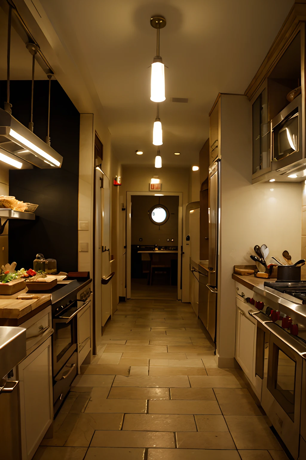 Chef's Restaurant Kitchen, The light is off, Narrow corridors