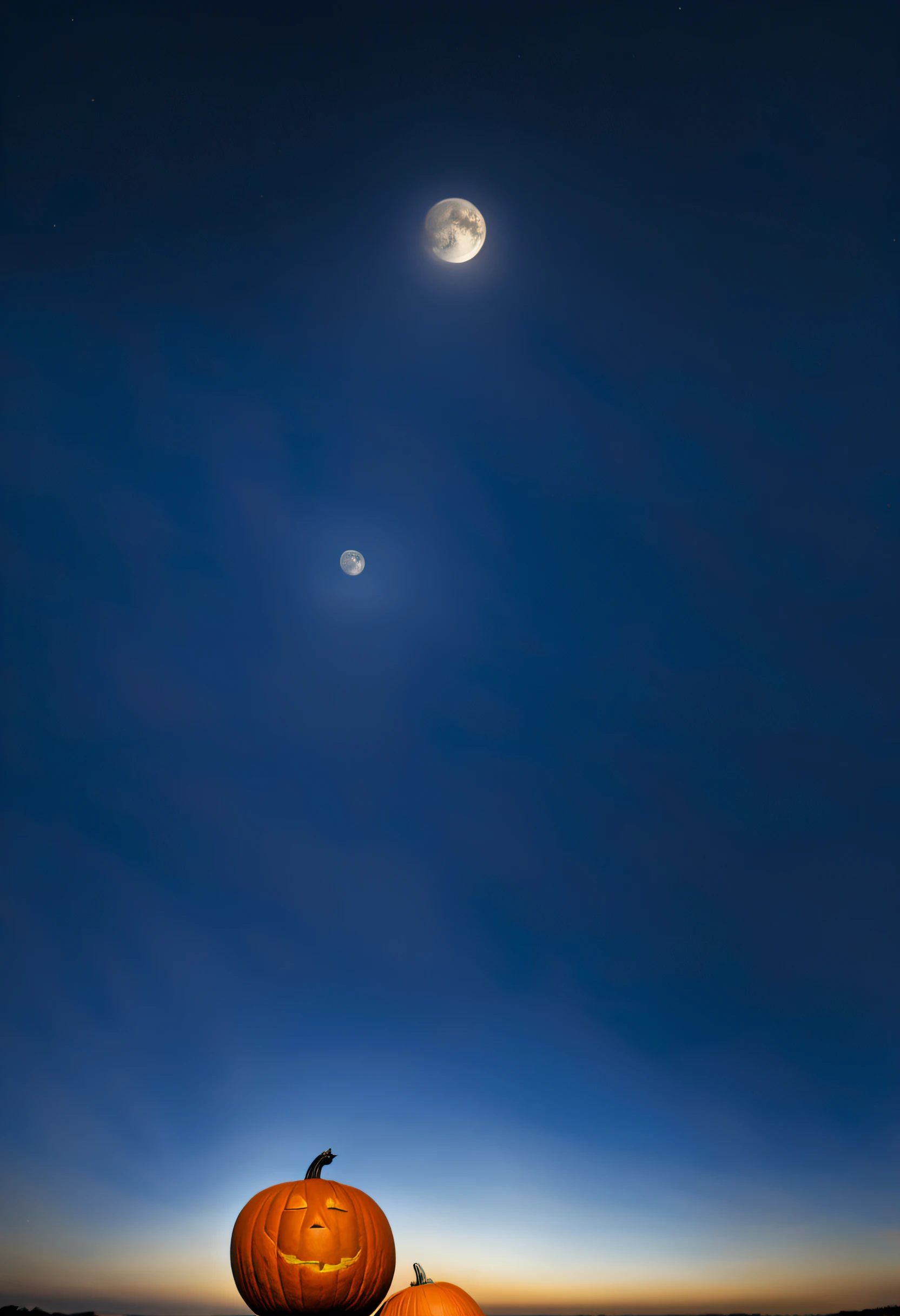 Very simple landscape painting、Ultra Wide Angle Photography、Moon and pumpkin、Super simple landscape painting、Shooting with an ultra-wide-angle lens、artistic、masutepiece、It features a simple、Composition of the golden ratio、