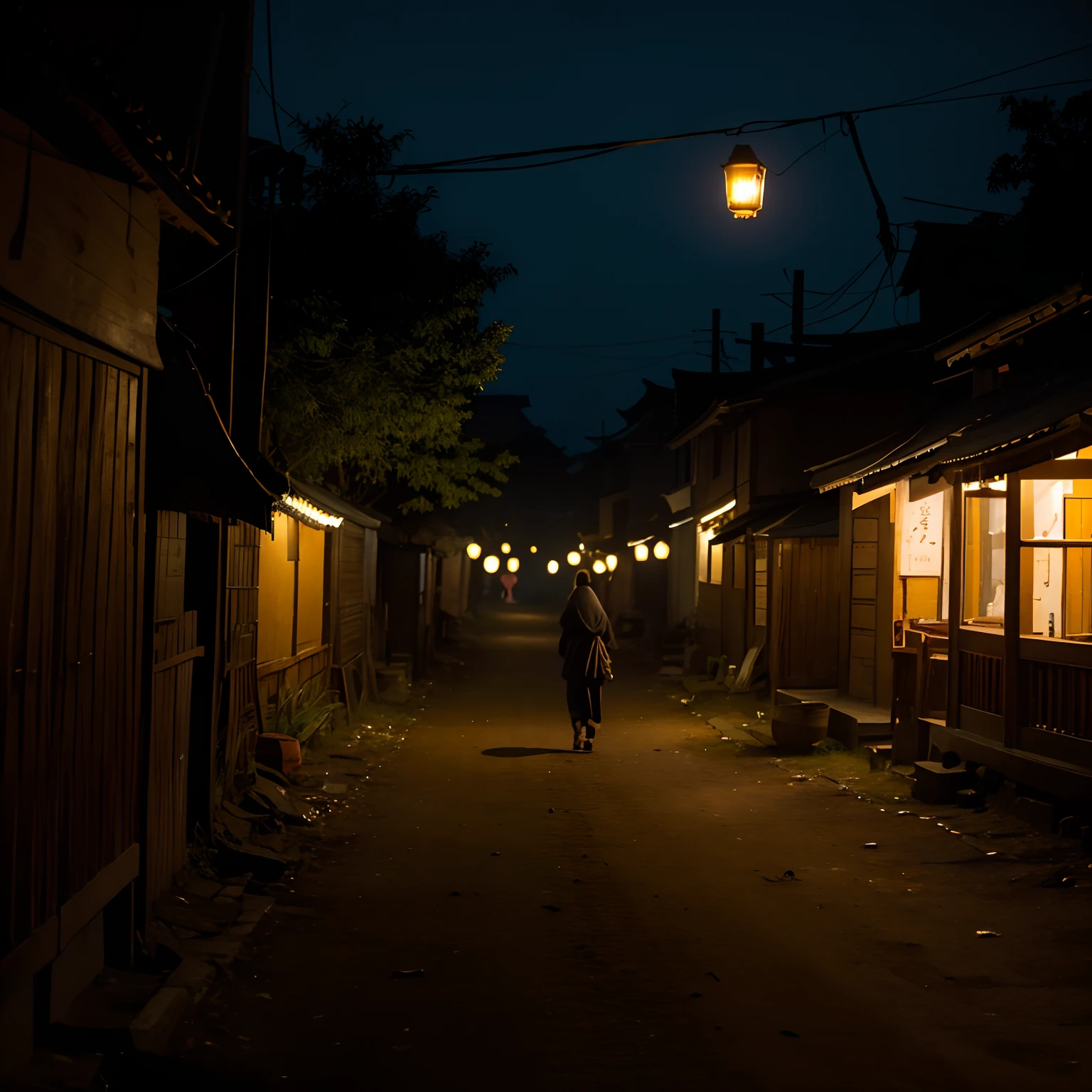 After the sun sets,The village was pitch black,Nothing can be seen,Only lanterns can be lit,People are miserable