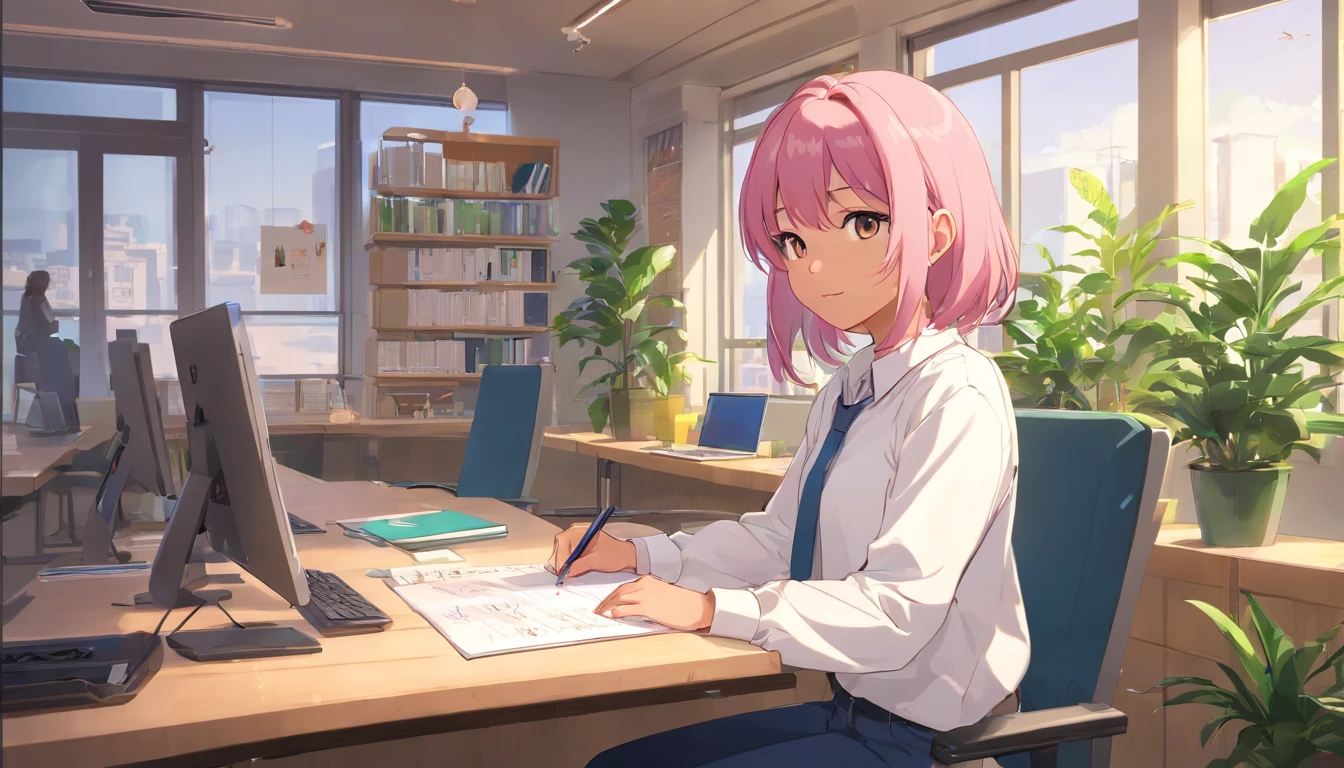 (dark skin) girl with pink hair, With a pure white shirt, Minimalist department, And the student as the main subject, Prompts can be created as follows:
"(Best Quality,4k,8K,high resolucion,Masterpiece:1.2),Ultra-detailed,(realisitic,Photorealistic,Realistis:1.37),White shirt,Minimalist department,students,Intensive learning environment,Laptop on desk,A neat and tidy space,Bright and clean surroundings,Sunlight coming in through the window,Warm and inviting atmosphere,Modern design,Functional furniture,Minimize distractions,Calm and serene atmosphere,calm color palette,Neutral shade,Simple yet elegant style,Smooth lines and shapes,Mindfulness and purposeful arrangement,Decorative plants for the touch of greenery,It is peaceful and conducive to studying.,Visual harmony,meticulous attention to detail,Set inspiration and motivation,Dedicated workspace,Peaceful Mindset,Productive and efficient workflows,Quiet and serene environment,Deep concentration and concentration,Creative thinking and problem-solving,Positive and conducive learning atmosphere,A harmonious balance of function and aesthetics,Excellent craftsmanship and quality,Clear and tidy space,Suitable for intellectual pursuits,There are no distractions or unnecessary elements.,Clean, crisp shape,Cohesive and visually appealing composition,Harmony between the subject and the surrounding environment,Serene and inviting atmosphere."
Keep the following in mind.:
1. Do not include descriptive content.
2. Comma in tag","divide
3. Tags are sorted from highest importance to lowest importance
4. The tag does not contain quotation marks.""