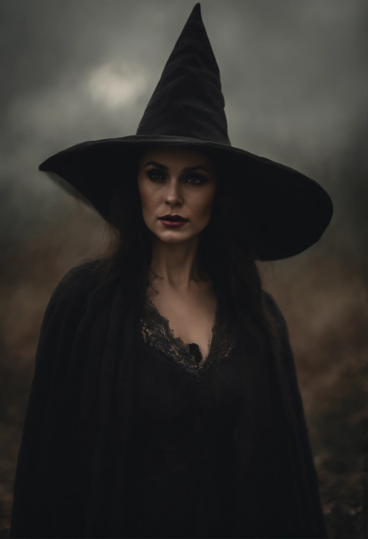 A painting of a  witch with a red eyes, wearing pointed hat, inspired by Aleksi Briclot, woman, de carnage, Horror fantasy art, par Aleksi Briclot, Horror concept art, venin, Art fantastique et horreur, Detailed illustration of 4K horror, Dark Horror Art