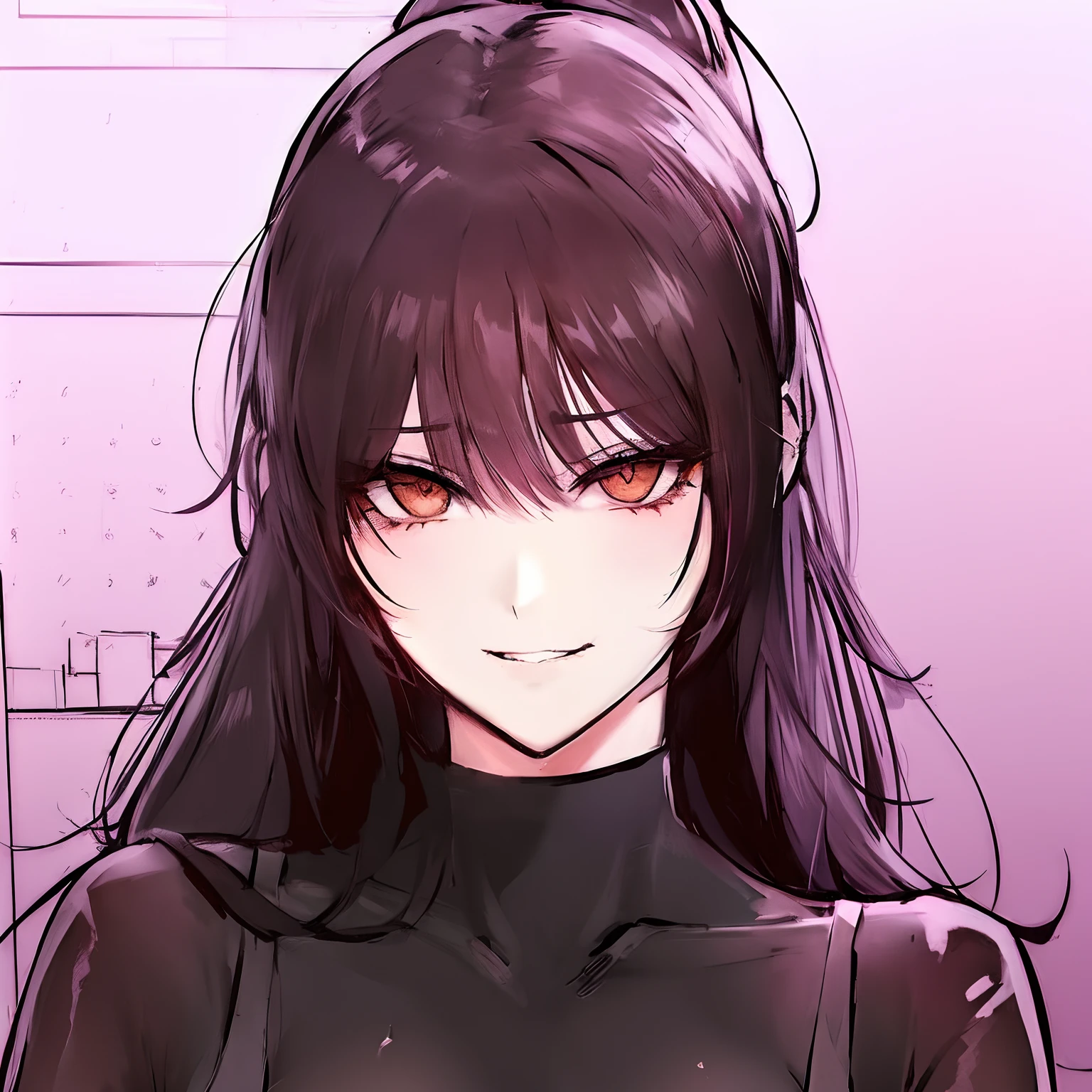 anime girl with long hair and a black top, from girls frontline, fine details. girls frontline, girls frontline style, she has black hair with bangs, ig studios anime style, sultry smirk, manhwa, anime style portrait, gapmoe yandere, in an anime style, anime style character, realistic, smirk