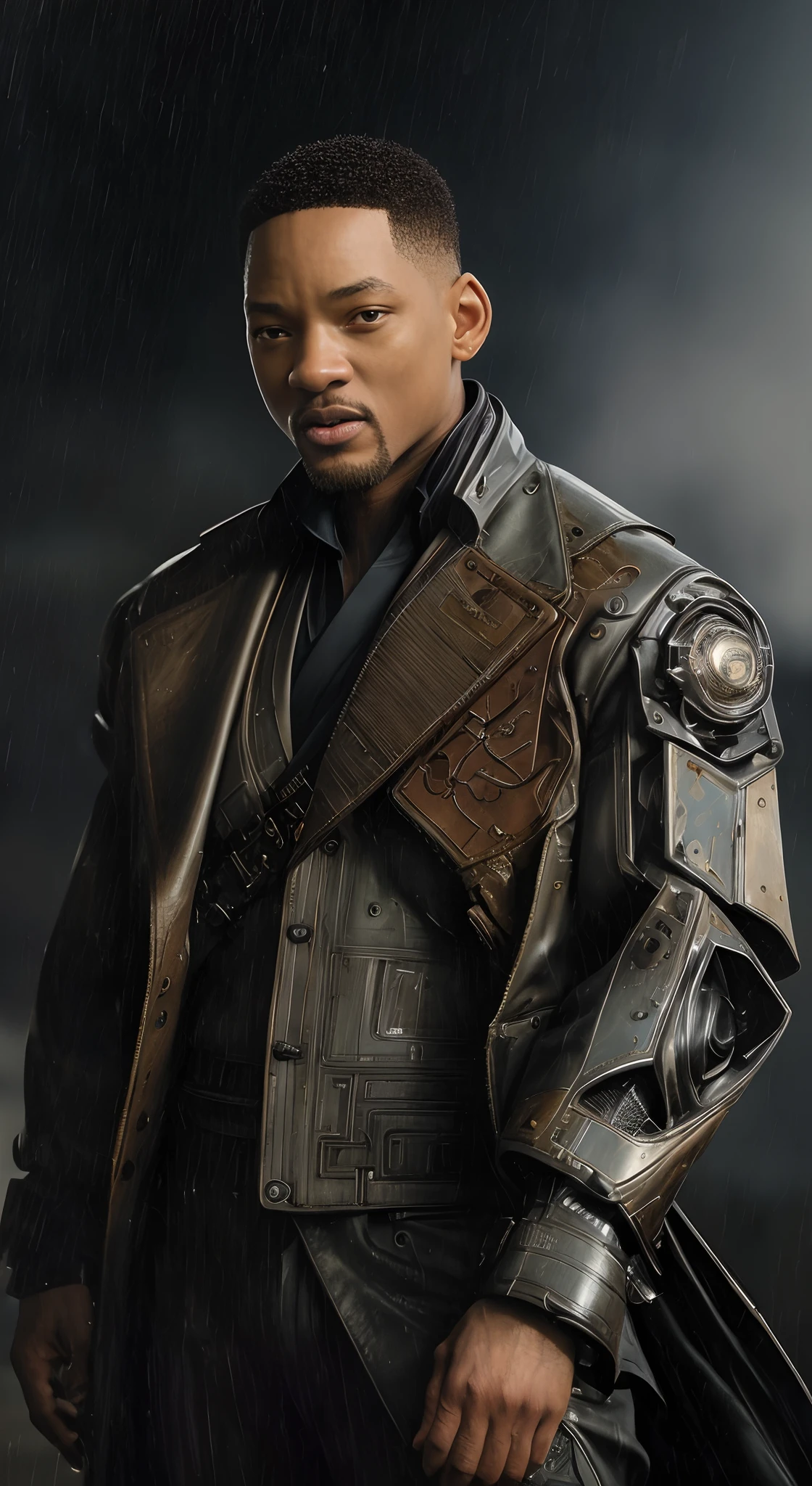((Movie premiere poster)), tmasterpiece，（best qualtiy），highly  detailed，ultra - detailed，(Dynamic pose:1.2),(Dynamic camera)，2 people，Will Smith（Will Smith），8K, High definition, Detailed face, Detailed eyes,Return to Earth，in style of marvel and dc, Hyper-realistic, + cinema shot + Dynamic composition, Incredibly detailed, Sharpen, Details + Superb details + evening with light + perfectionism + award winning realism，(Dynamic pose:1.2),(Dynamic camera),Close-up Will Smith（Will Smith） ,Perfect eyes , (Wearing a shabby mech coat),(Bokeh:1.2), Intricate, (Steel metal [Rust]), elegant, Sharp focus, Soft lighting, Vibrant colors, ((Streets)), Detailed face, RAW photo, full sharp, Wallpapper 8K UHD, Digital SLR, Soft lighting, High quality, filmgrain, Fujifilm XT3，（s fractal art：1.3），The is very detailed，cowboyshot，The most beautiful form of chaos，Elegant，Fauvist design，vivd colour，romanticism lain，James Jean，Robbie Devi Antono，ross tran，Francis Bacon，Michal Mraz，adrian ghenie，petra cortright，Gerhard Richter，Takato Yamamoto，Ashley Wood，Atmospheric，A note of ecstasy，streaming musical notes visible，