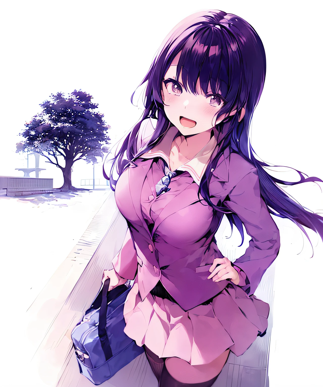 Anime girl in uniform with handbag and purse, Color Manga Style, color manga, beautiful anime high school girl, manga illustration, in manga style, sui ishida art manga, Color Manga Page, Shoujo Manga Character Design, ( ( ( yoshinari yoh ) ) ), digital manga art