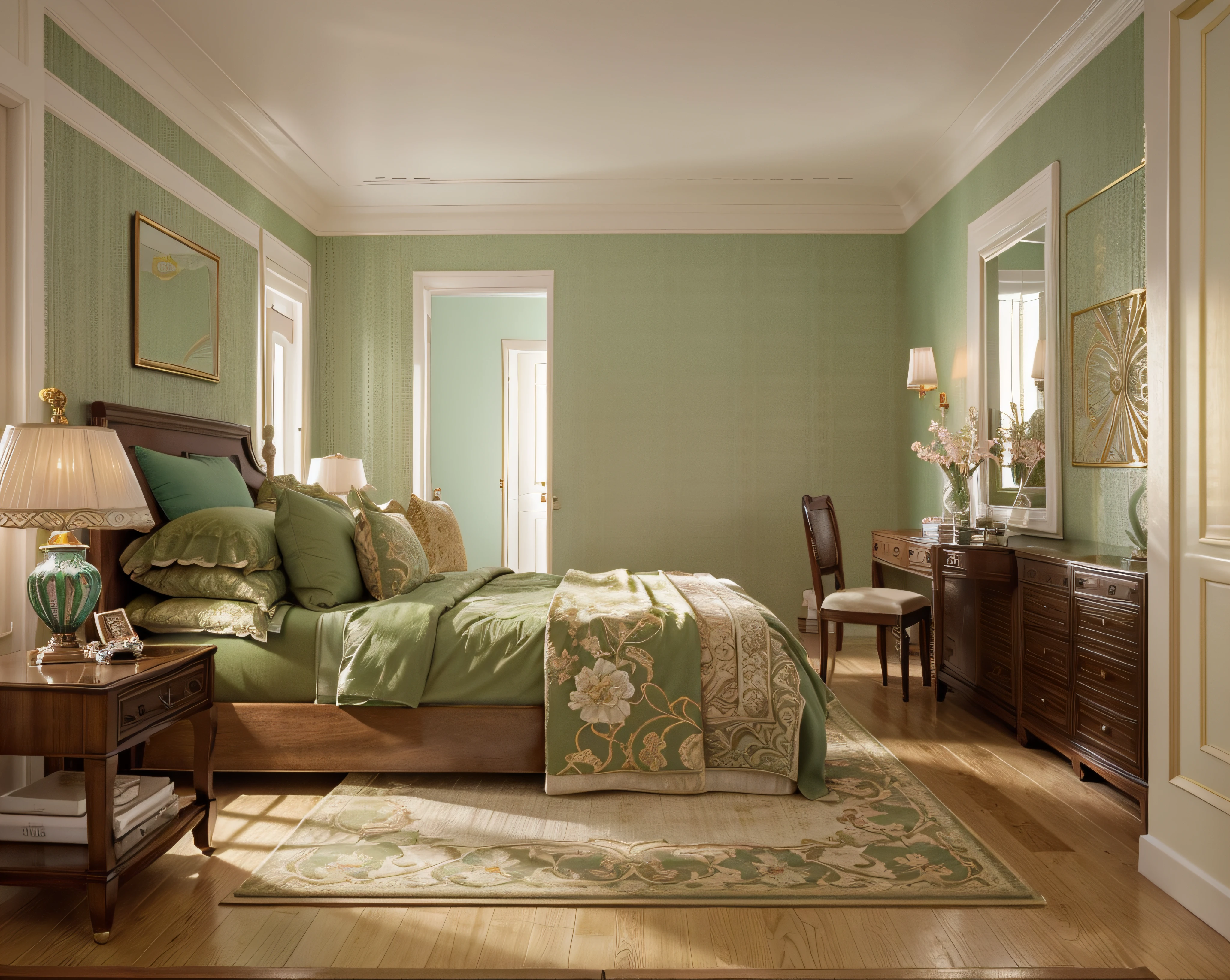 Warm Neutrals: Traditional interiors often start with a base of warm neutral colors. Beiges, creams, and soft whites create a welcoming and timeless backdrop for the room. Rich Jewel Tones: One of the key features of traditional design is the use of deep and rich jewel tones. These can include deep reds, emerald greens, sapphire blues, and royal purples. These colors add depth and a sense of opulence to the space. Earthy Hues: Earthy colors like terracotta, mustard yellow, and olive green can be used to complement the rich jewel tones. These hues bring a sense of balance and harmony to the color palette. Classic Pastels: Soft pastel colors like pale pink, baby blue, and mint green are also used in traditional design. These colors add a touch of delicacy and nostalgia to the space. Warm Wood Tones: Traditional interiors often feature furniture and woodwork with warm wood tones. Oak, cherry, and mahogany are commonly used, and these natural hues contribute to the overall warmth of the design. Gilded Accents: Metallic accents in gold or brass are frequently incorporated, adding a touch of luxury and elegance to the decor. These accents can be found in mirrors, frames, lighting fixtures, and furniture hardware. Patterned Fabrics: Traditional interiors make extensive use of patterned fabrics. Floral, paisley, damask, and toile prints are commonly used in upholstery, drapes, and throw pillows. These patterns add visual interest and texture to the space. Oriental Rugs: Traditional interiors often feature Oriental or Persian rugs with intricate patterns and a wide range of colors. These rugs serve as focal points and tie the color scheme together. Antique and Vintage Pieces: Traditional design incorporates antique and vintage furniture and decor items, which often come with their unique and diverse color palettes. These pieces contribute to the eclectic and timeless character of the style. Wallpaper: Wallpaper with intricate patterns and a mix of colors is a common