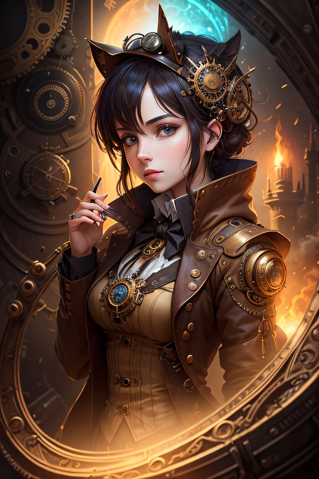 (masterpiece, top quality, best quality, official art, beautiful and aesthetic:1.2), (1girl), extreme detailed,(fractal art:1.3),colorful,highest detailed, black hair, blue eyes, fair skin, latex, leather