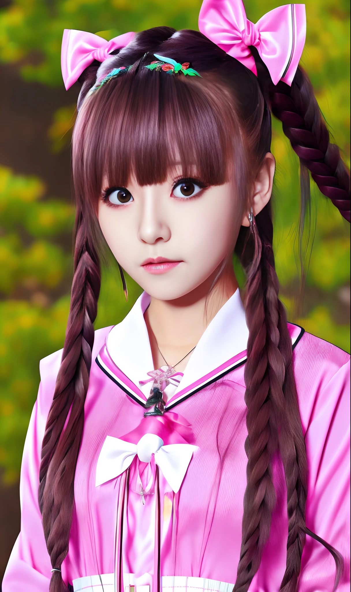 Vivid Pink Braided Twin Tails Pink Eyes Sailor Suit School Cute Anime