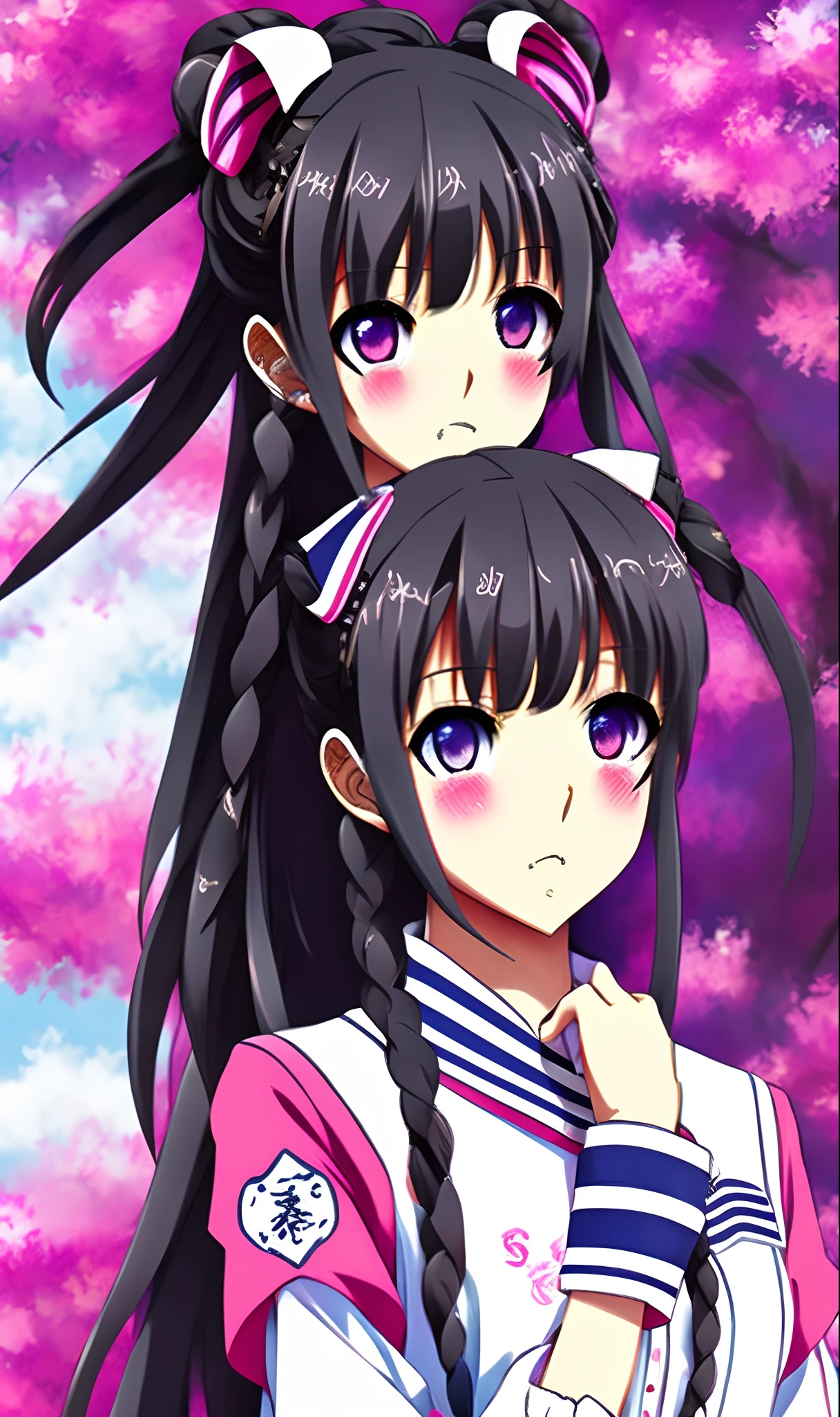 Vivid Pink Braided Twin Tails Pink Eyes Sailor Suit School Cute Anime