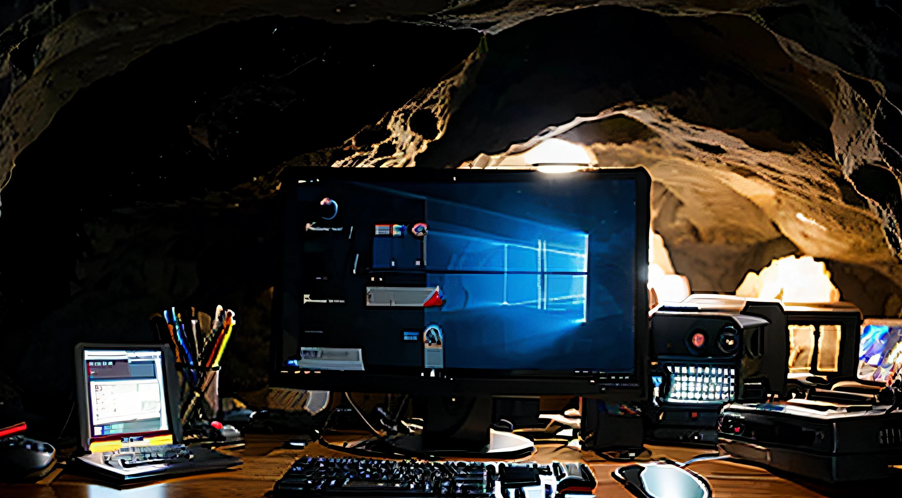 a computer in a cave