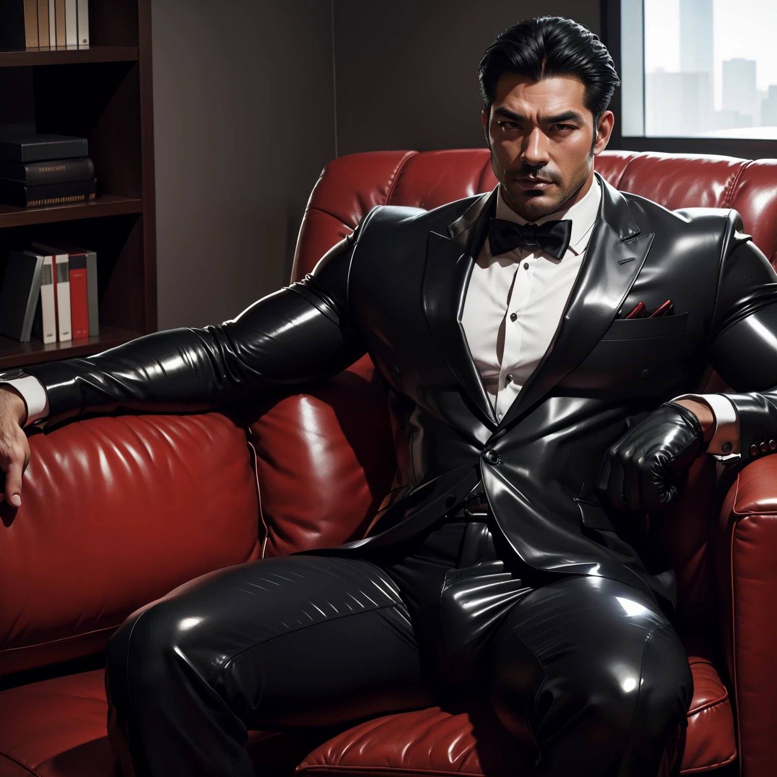 30 years old,daddy,"shiny suit ",Dad sat on sofa,k hd,in the office,"big muscle", gay ,black hair,asia face,masculine,strong man,the boss is,handsome,sex,leather gloves,lecherous dad,look straight ahead,"dad is handsome","gay dad","handsome"