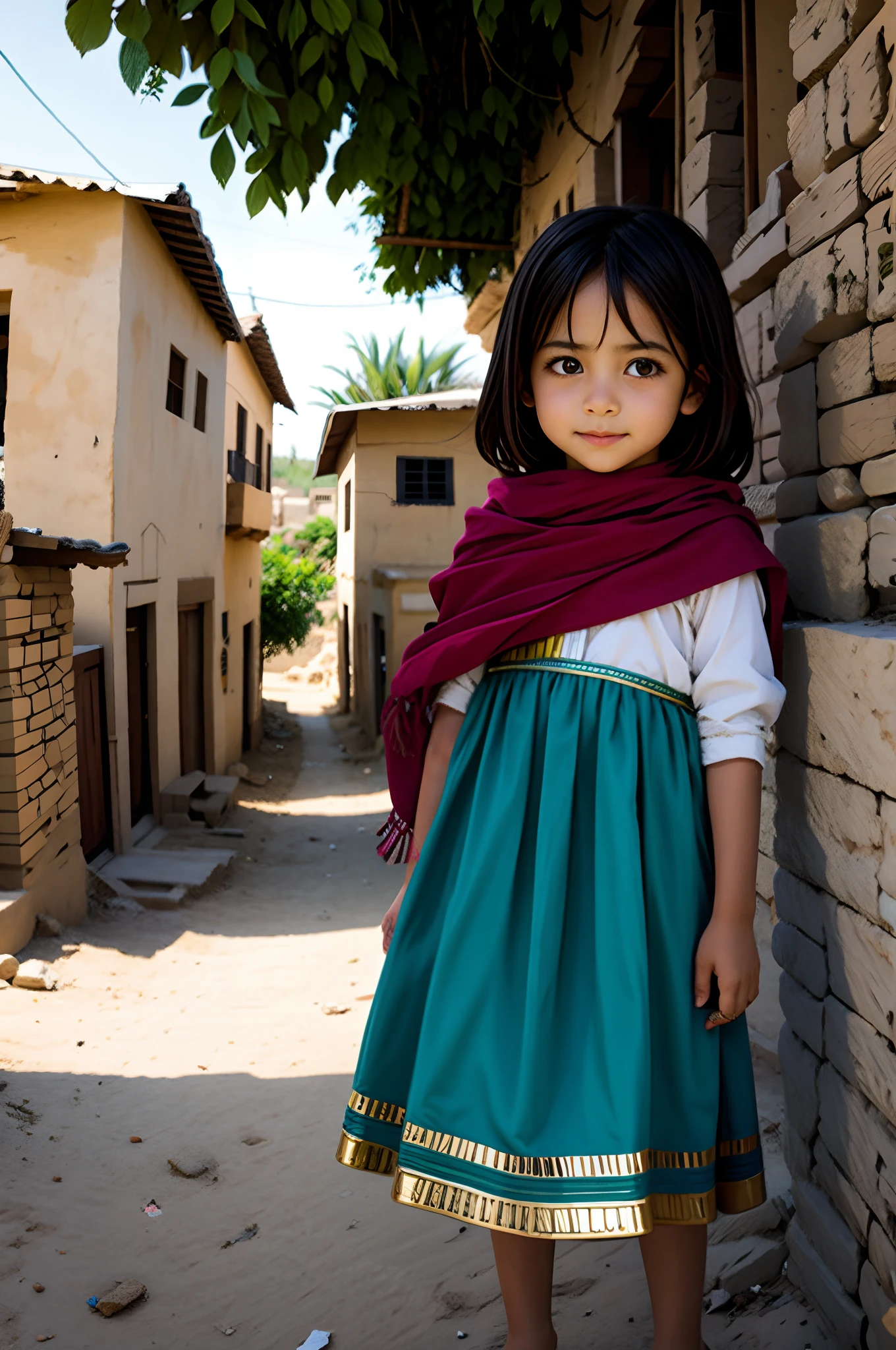 Create a Egyptian girl photo in village with nutral backgrund