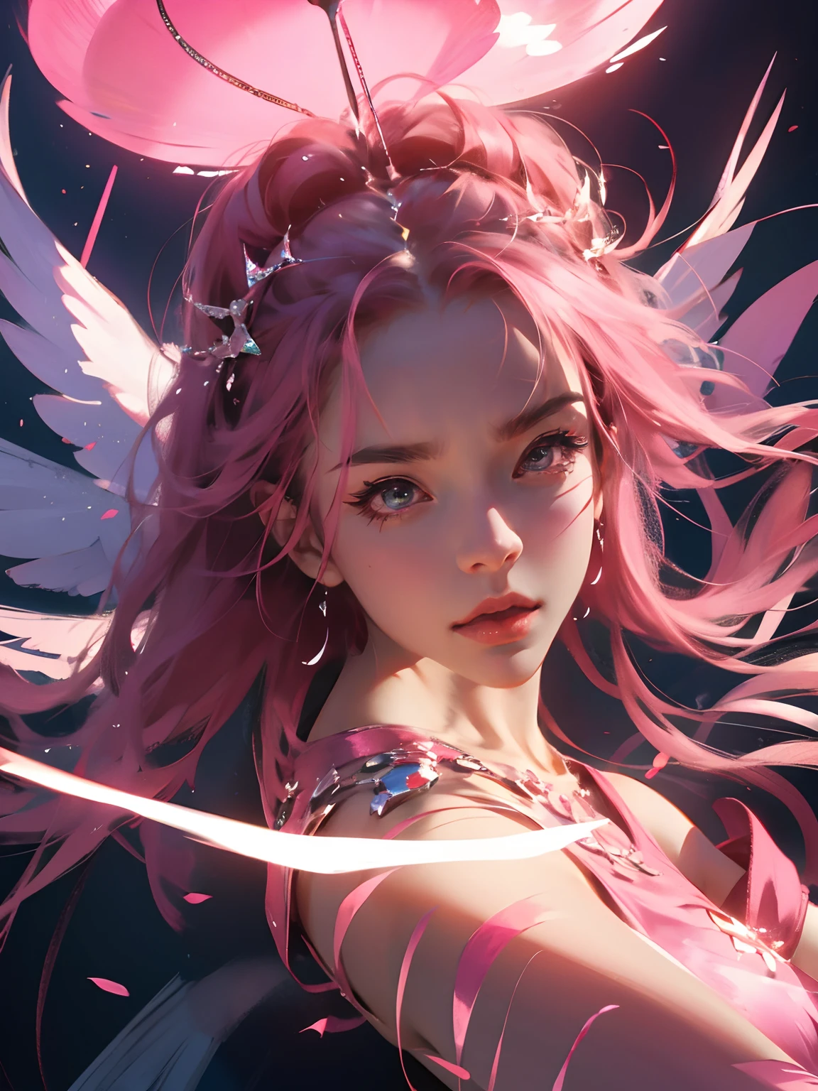bshoulders，Smooth skin，pinkskirt，A pink-haired