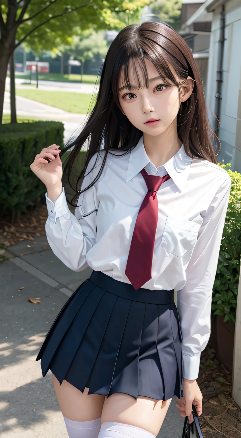 skirt lift by herself, show off panties, professional portrait、professional writing、highest quality, Detailed workmanship、high resolution、(8K, High resolution:1.2)、(RAW photo, photorealistic:1.3)、slender body shape、high definition face、Face is in focus、high definition eyes、(Focused, symmetrical pupils:1.2)、High-definition and beautiful skin、firm skin、natural makeup、gross lip, High-definition hair texture、masterpiece、Japanese high school girl、(high school uniform:1.3)、、very cute, very short hair , (very embarrassed:1.3), (blush:1.3), (scared look:1.3)、(shy look :1.3)、wet eye:1.2,、Staring at the camera:1.2、(color々Easy shooting angle:1.3)、medium breast, nsfw,