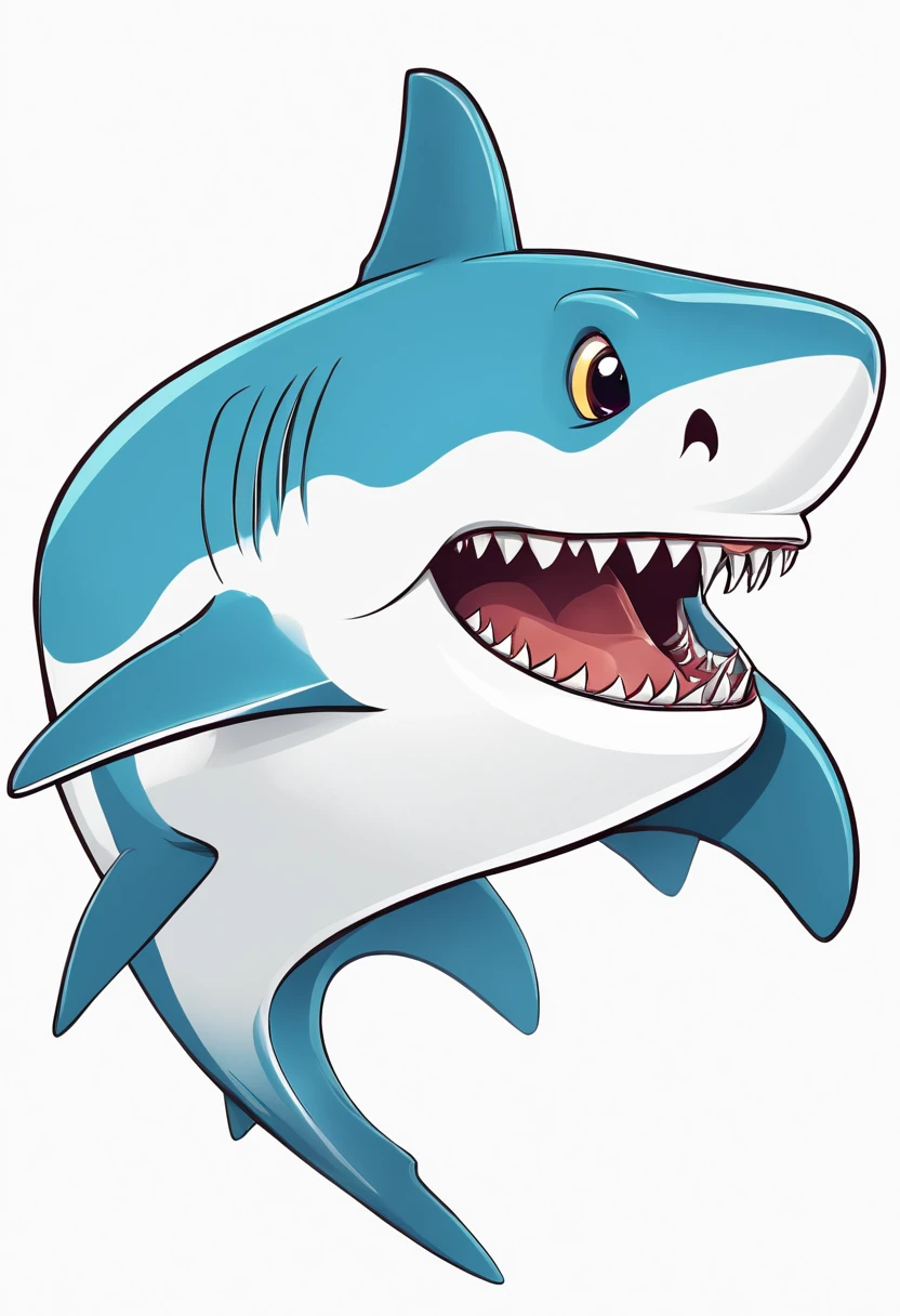 Cute shark mascot character、White background、remora、