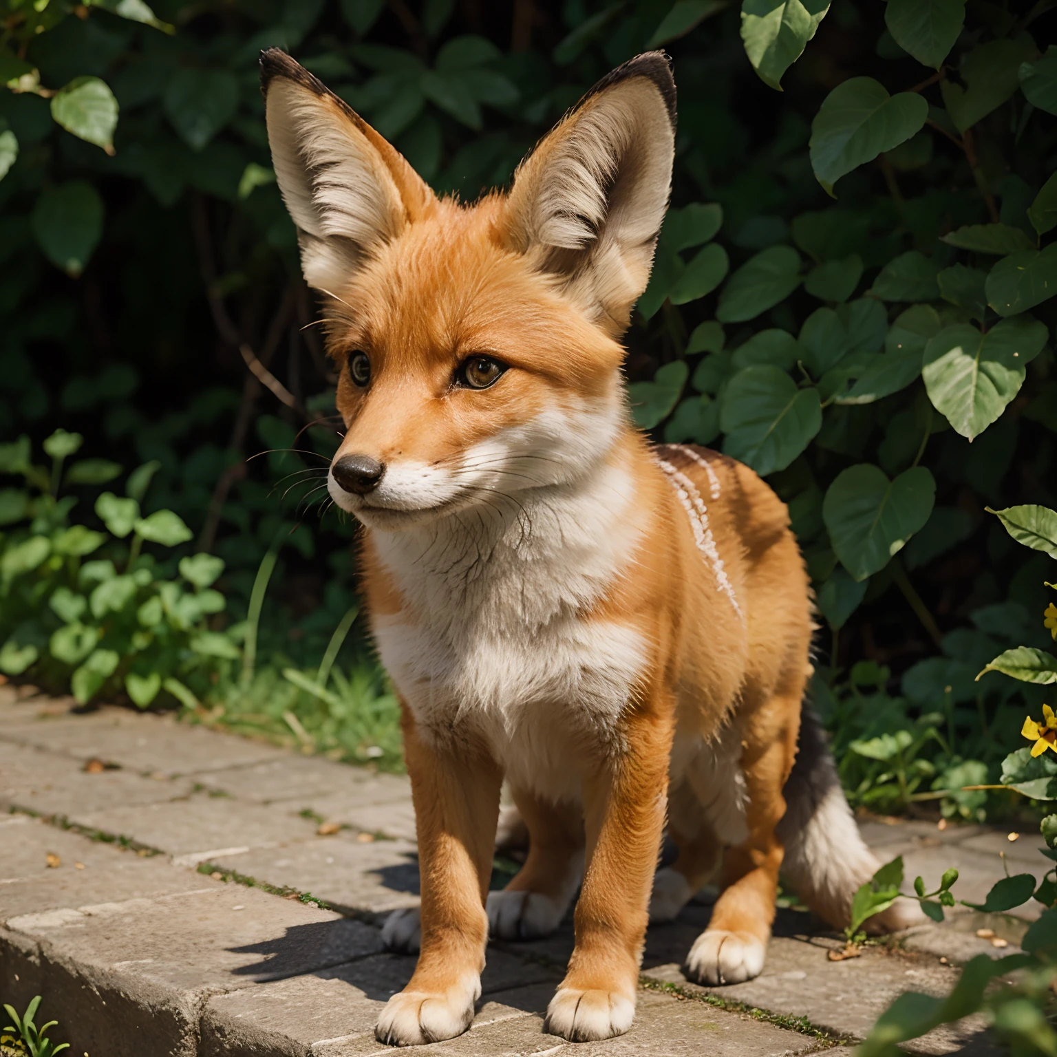 Innocent cute fox side pose with butterflys