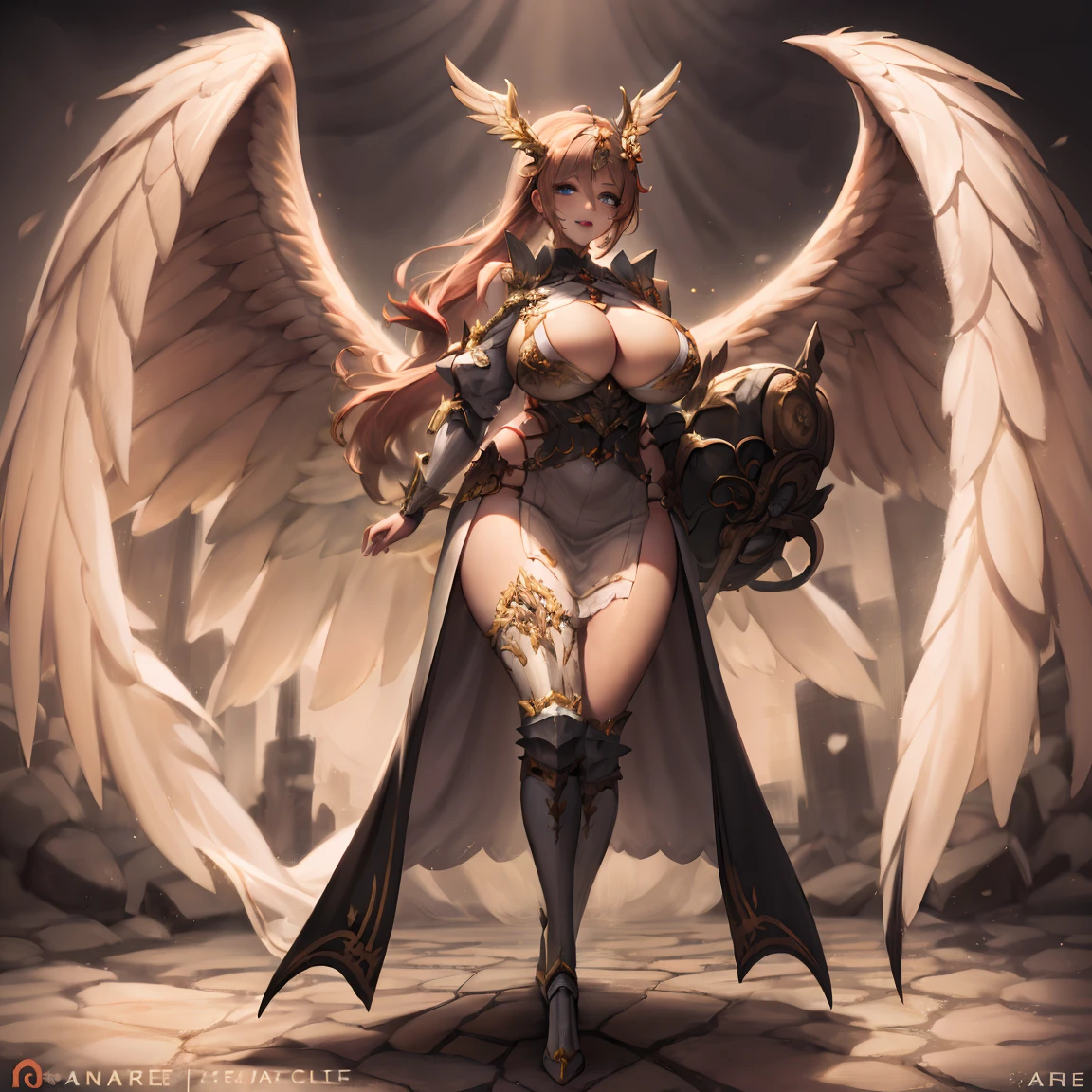 Quality over 8K, a female angel,Sexy,Long Blonde Hair,Anime,Goddess,Symmetrical blue eyes,Ultra detailed eyes,Transparent lingerie,forest,Sword,golden wings,Full body,hyperdetailed lips, hyperdetailed face, Double eyelids, Ultra Detailed feet,で,Beautiful legs,Tight boots,Full Leg Priestess、valkyrie、Angel wings、a navel、sideboob barbosa、with an intricate、Particles of light、thighs thighs thighs thighs、shinny skin、Perfect litthing、1girl in、looking at the viewers、Winged headgear、pelvis curtain、A smile、(​masterpiece)、(top-quality)、Very gigantic-breasts、maternal、Porcelain Skin、honey blonde hair、Very long hair、hair wavy(valkyrie,Paladin:0.6),Angel wings,with an intricate, Perfect Lighting,  Looking at Viewer,(masutepiece), (Best Quality)(valkyrie,Paladin:0.6),Angel wings,with an intricate, Perfect Lighting,  Looking at Viewer,(masutepiece), (Best Quality)(ValkyrieArmor:0.5),(Winged headgear:1.1),School Girl,,with an intricate, Perfect Lighting, 1girl in, Ponytail, Looking at Viewer, Smile, snulight,creek,blazing(masutepiece), (Best Quality),thighs thighs thighs thighs 、a beauty girl，red color mecha，As graceful as a swan，Enchanting，Long grey hair，Red body，Fluorescence line，White hands，lab room，FutureTech，Red indicator light on the body，Full body photo，standing on your feet，dreamy scene，，dyna，super detailing，Cell shade，8K detail post-processing，magnifica，hyperphotorealism，8K，epic composition，intricate-detail，unrealengine，Flying，Laser Cannon，Holy Angel Mecha，Mechanical exoskeleton，whaite hair，golden pupils，flower  sea，Eventide，Angel Maiden，Angel wings，White long skirt，war，Top quality combat stance, 4K, masutepiece :1.3), short petite pretty woman, Blue-haired、Curly hair、length hair、Colossal tits、 Ultra-detailed face、maid clothes、Detailed eyes, sluttish, Pose Seductive,  Smooth skin, (huge-breasted), Round breasts、red blush。kawaii、Shy、1 Crying face、nightcity、Sateen、Kimono without sleeves、A dark-haired、Holding a weapon with blood on it、Looking at the camera、Cherry blossoms are d