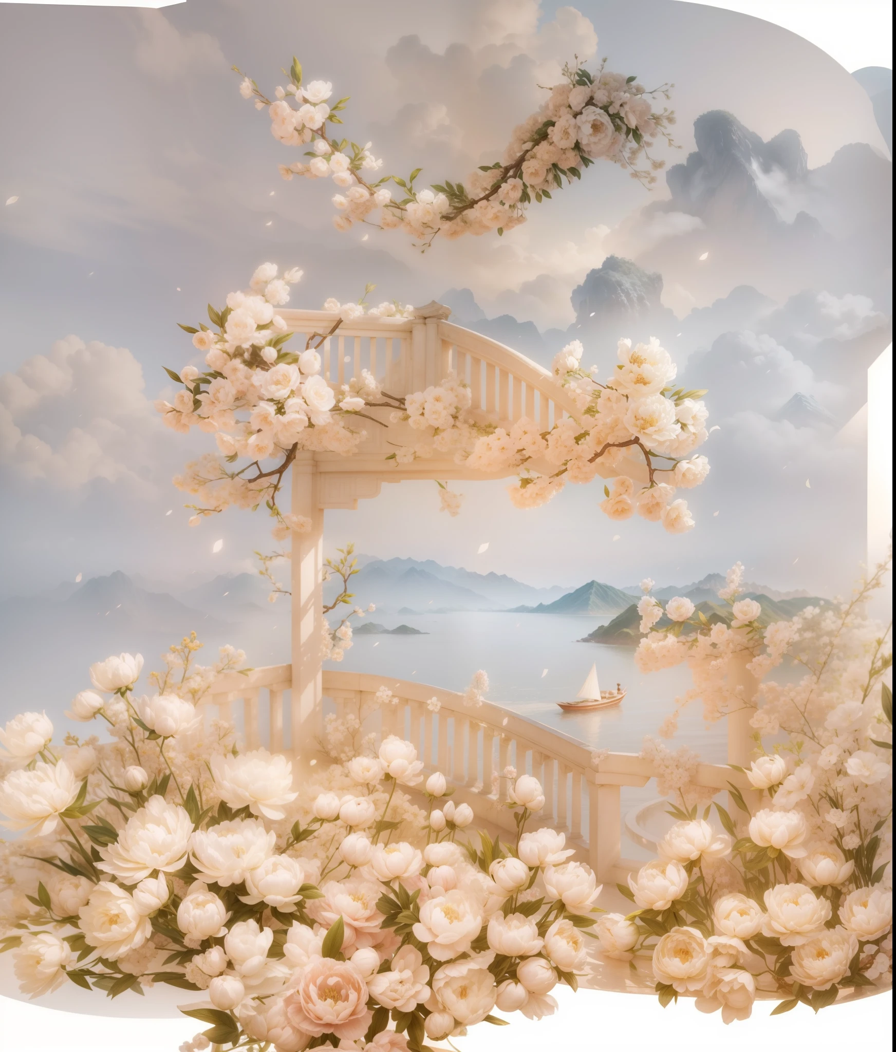 (China - chic peony flowers,Elementos Orientais),(China - Fashion illustration:1.5,imagem vetorial:1.5),(Cor chinesa,Senior Color Matching,planos de fundo gradiente,Backgrounid branco),(Very detailed,Reasonable design,linhas claras,Alta nitidez,melhor qualidade,tmasterpiece,Arte Oficial,efeitos de luz do filme,4k)