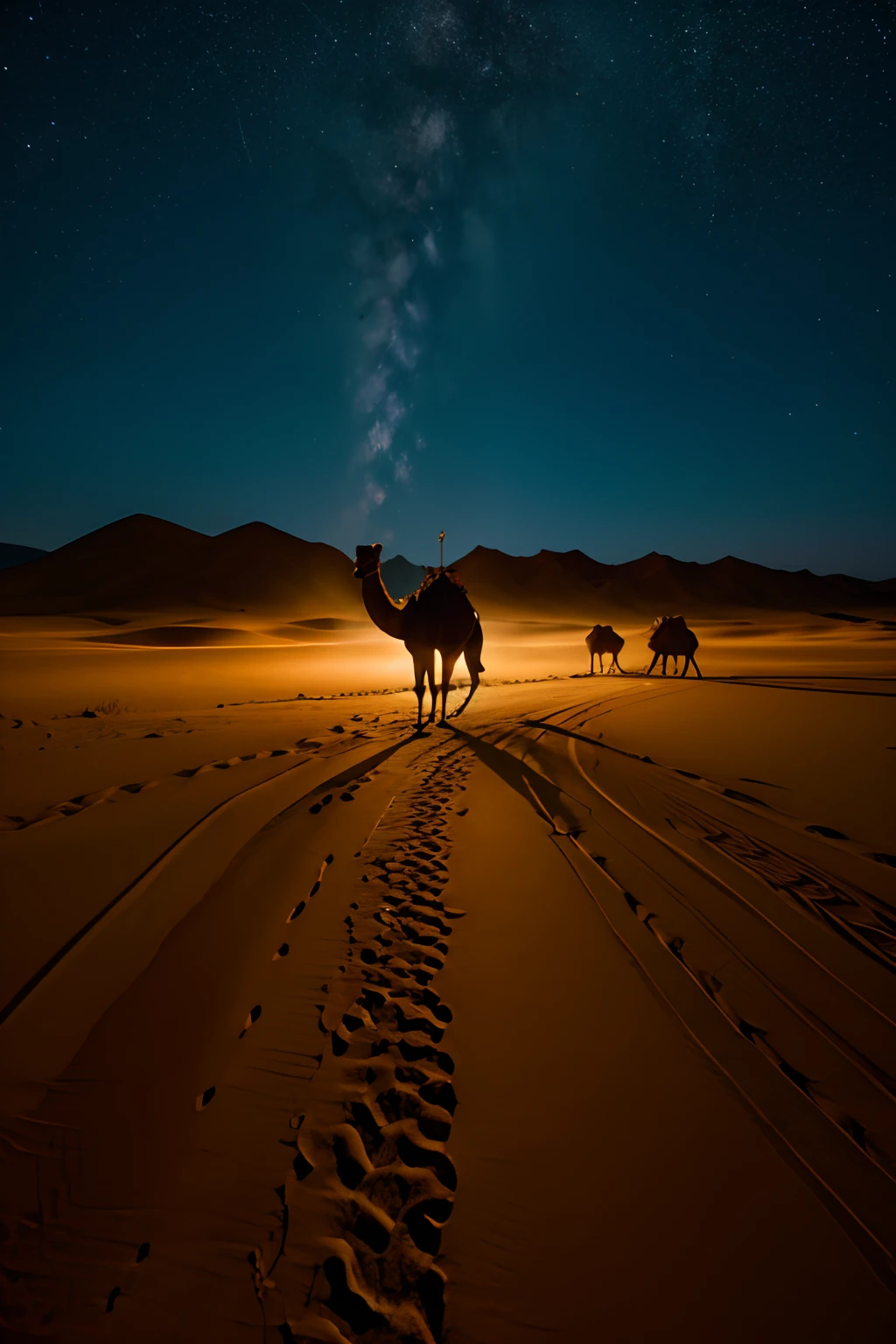 8k、Desert at night、Big stars、Countless stars、Silhouette of a camel