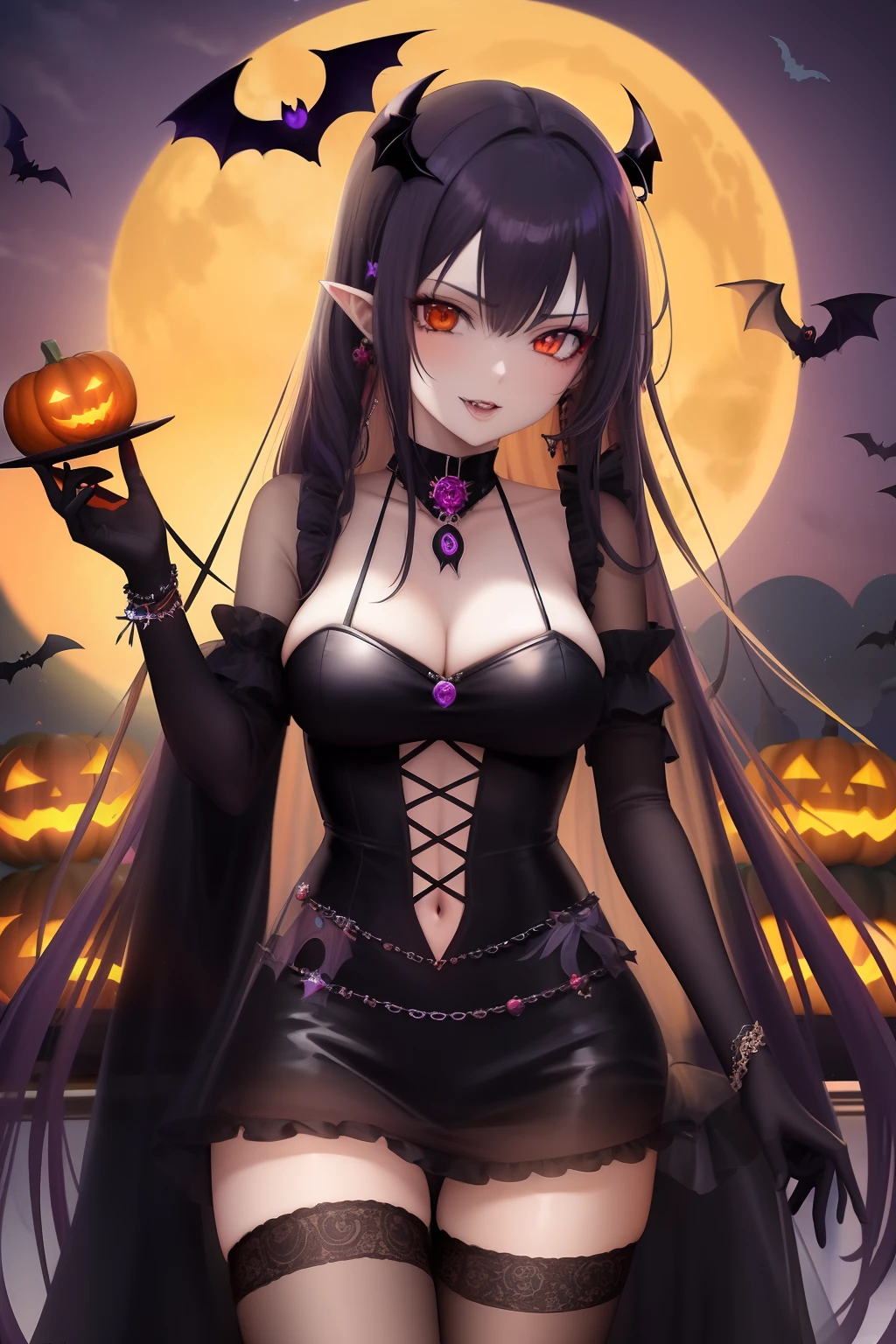 Witch with bats and pumpkins before the full moon, halloween art style, demon anime girl, in a halloween style, Extremely detailed Artgerm, by Kamagurka, fashionable dark witch, Demon Girl, dark witch character, beautiful elegant demon queen, Vampires, halloween night, Vampire girl, ❤🔥🍄🌪, gothic maiden anime girl