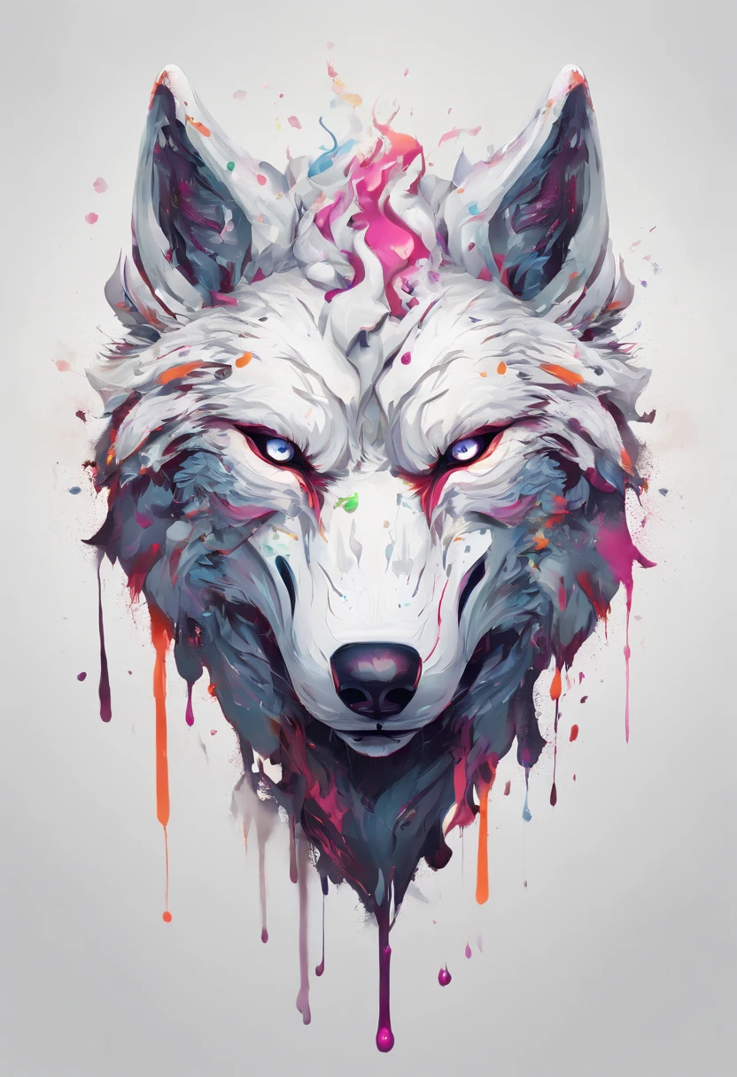 Splash art, a wolf head, ((white background)), piercing eyes, epic Instagram, artstation, splash style of colorful paint, contour, hyperdetailed intricately detailed , unreal engine, fantastical, intricate detail, splash screen, complementary colors, fantasy concept art, 8k resolution, deviantart masterpiece, oil painting, heavy strokes, paint dripping, splash arts