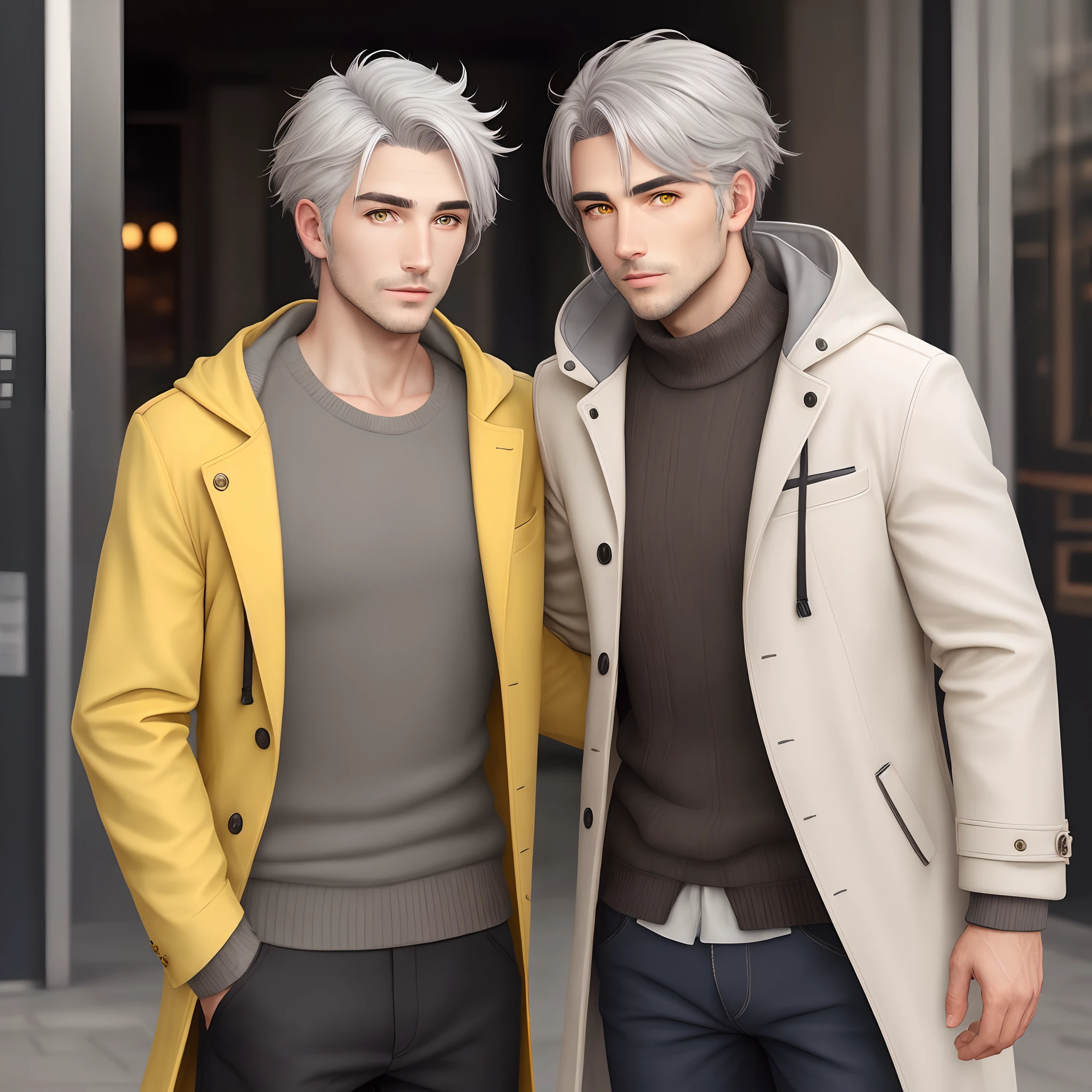 male people,Herren,Gray hair,Yellow pupils,Manteau blanc,