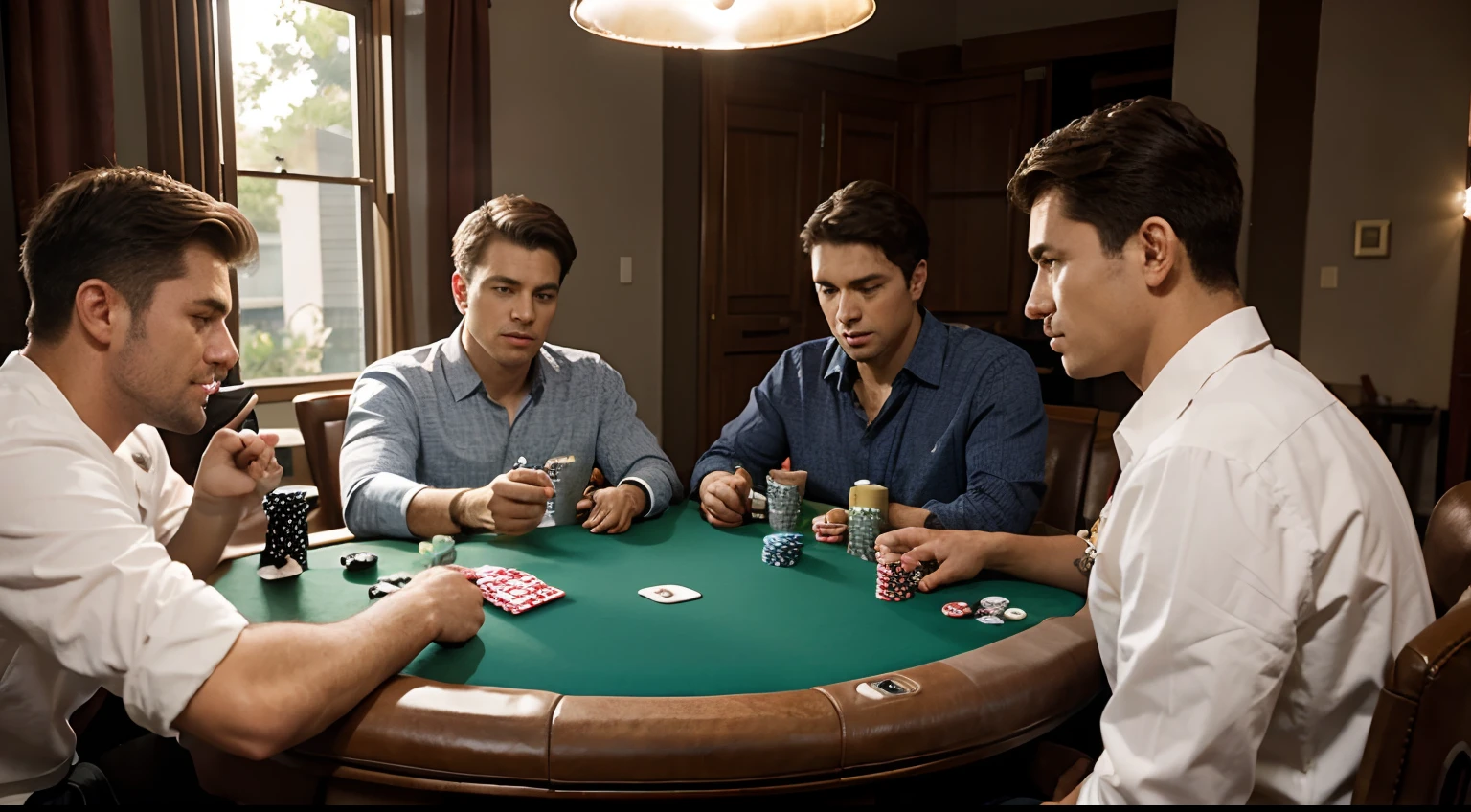 4 men playing poker in the house