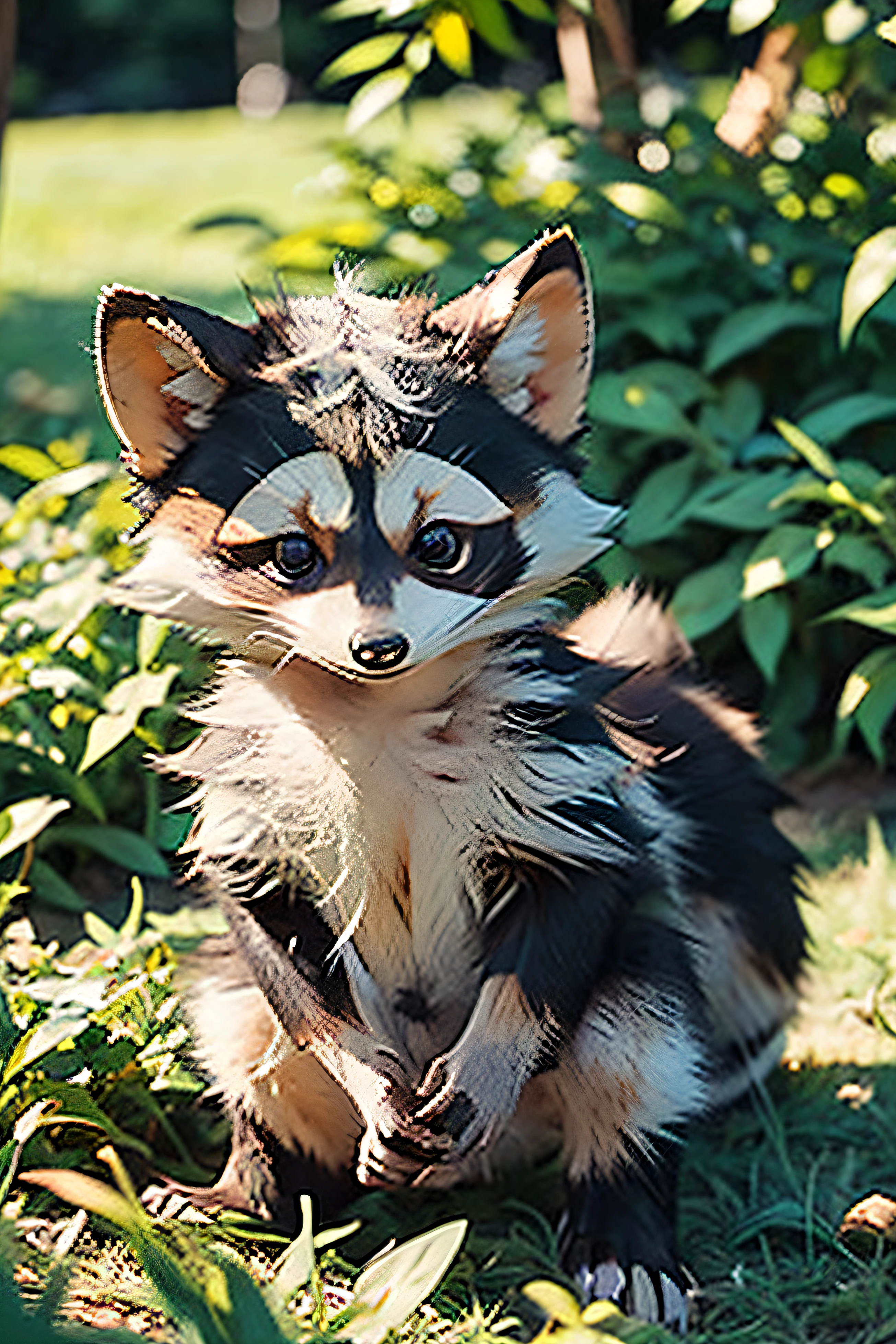 Baby raccoons playing in the grass